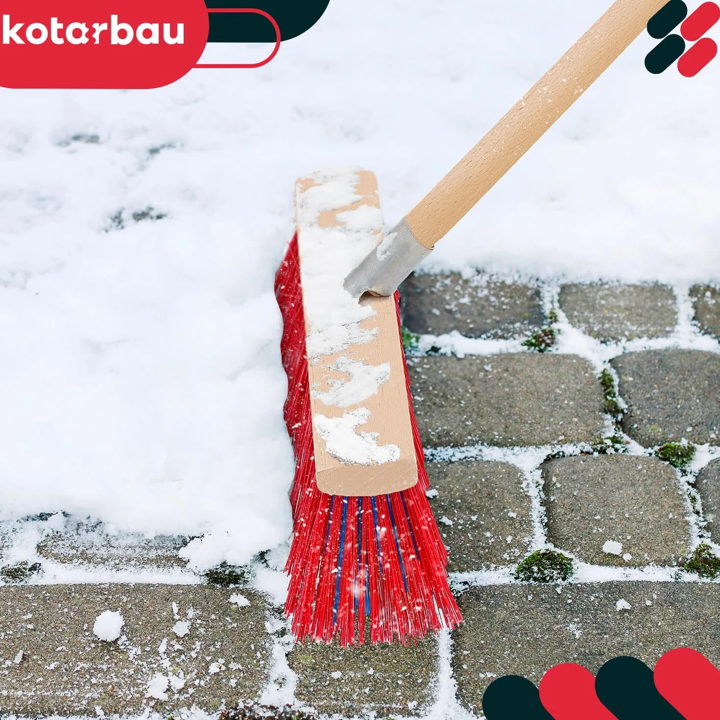 KOTARBAU® Pala de nieve con mango de madera 137 cm, escoba de carretera 43 cm + guantes quitanieves
