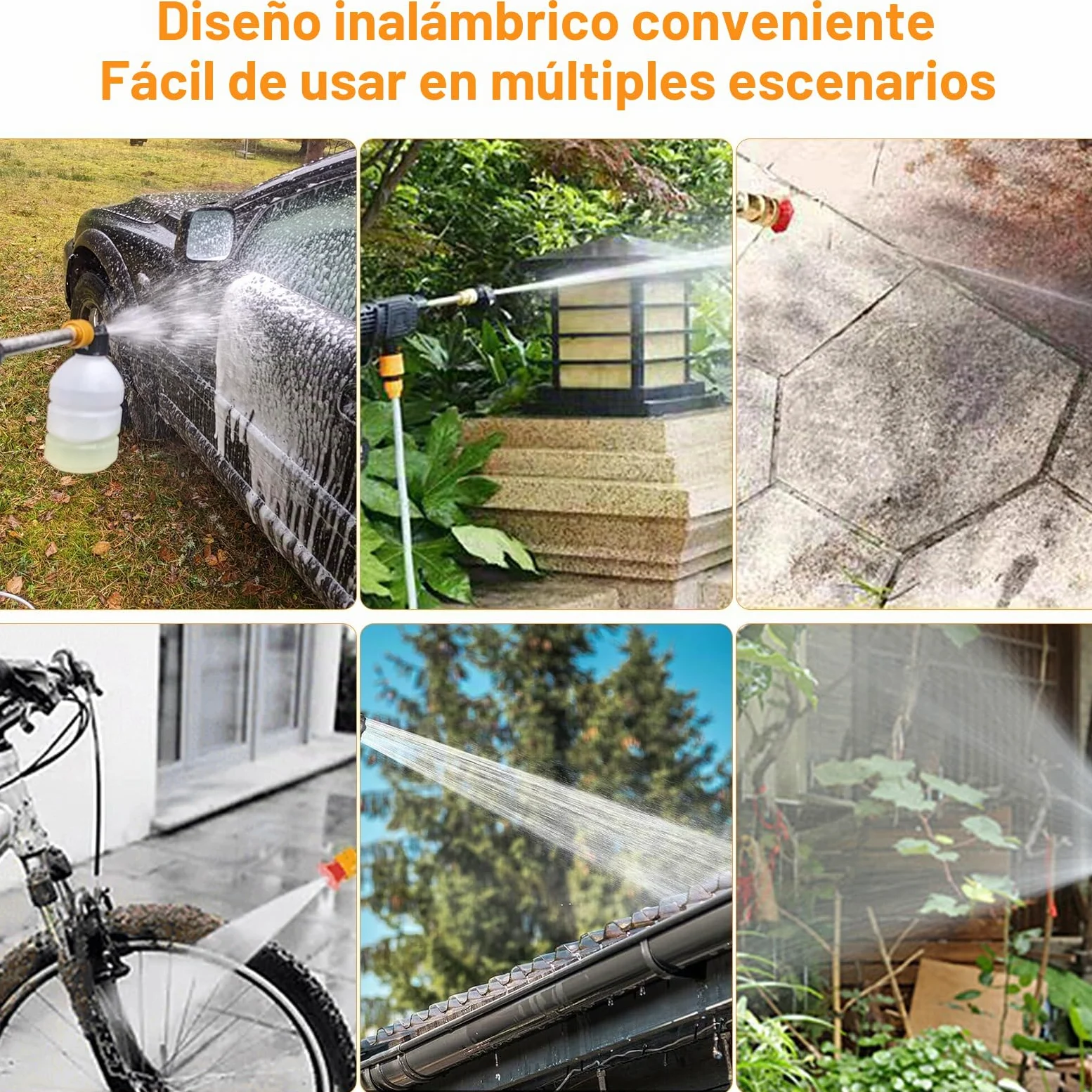 JIMACRO Hidrolimpiadora Sin Cable 21V, Limpiadora a Presión Portatil con Manguera de 5M Limpiador a Presión Bateria para Lavar y Regar