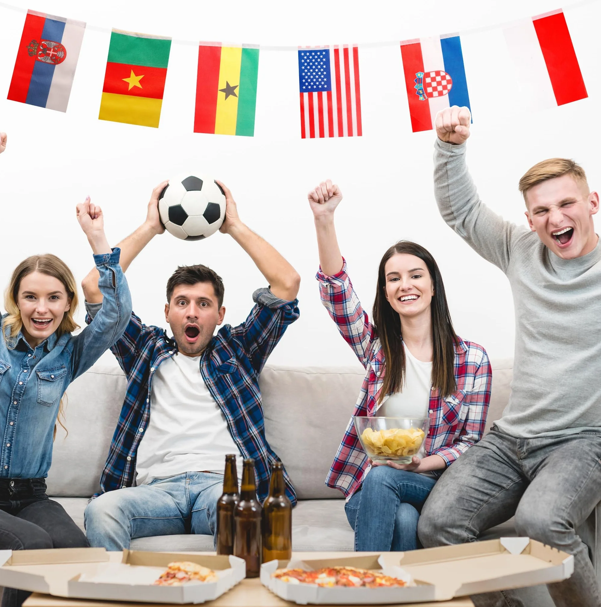 Guirnalda Banderines 50m 200 Países Mundial Fútbol 2026 Decoración Fiesta Copa Mundial