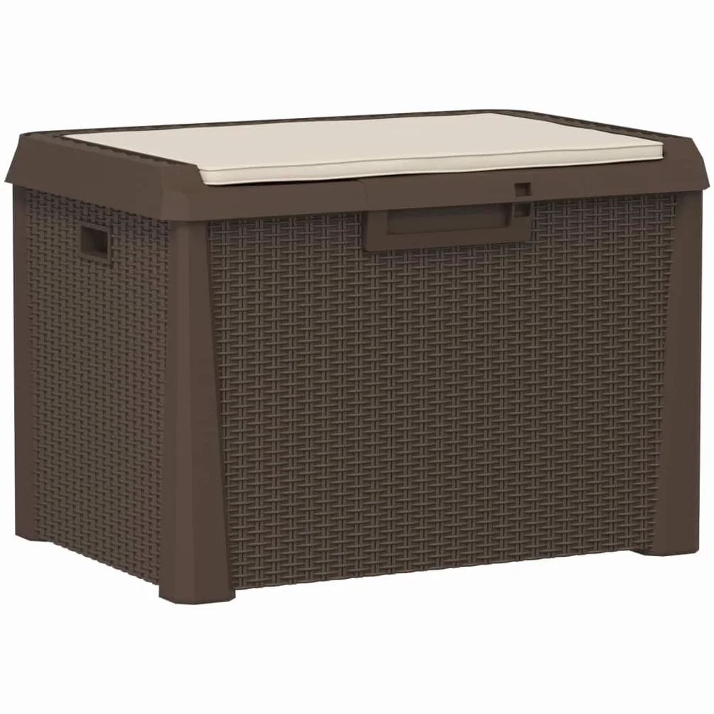 vidaXL Caja Almacenaje Jardín Cojín Asiento Cerradura Exterior Baúl Patio PP Marrón 125 L