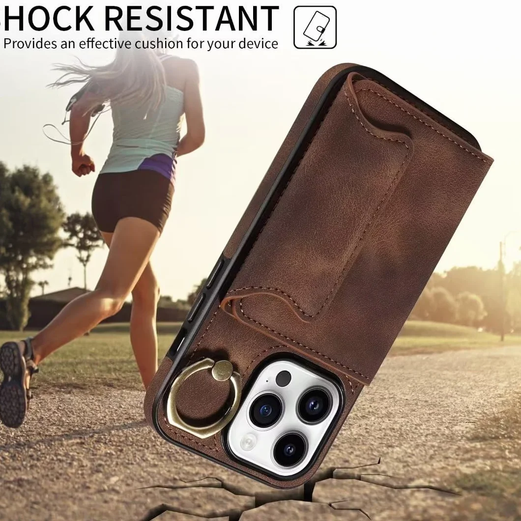 Funda para iPhone 13 con anillo, piel sintética, cartera con ranuras para tarjetas, soporte magnético, protección completa