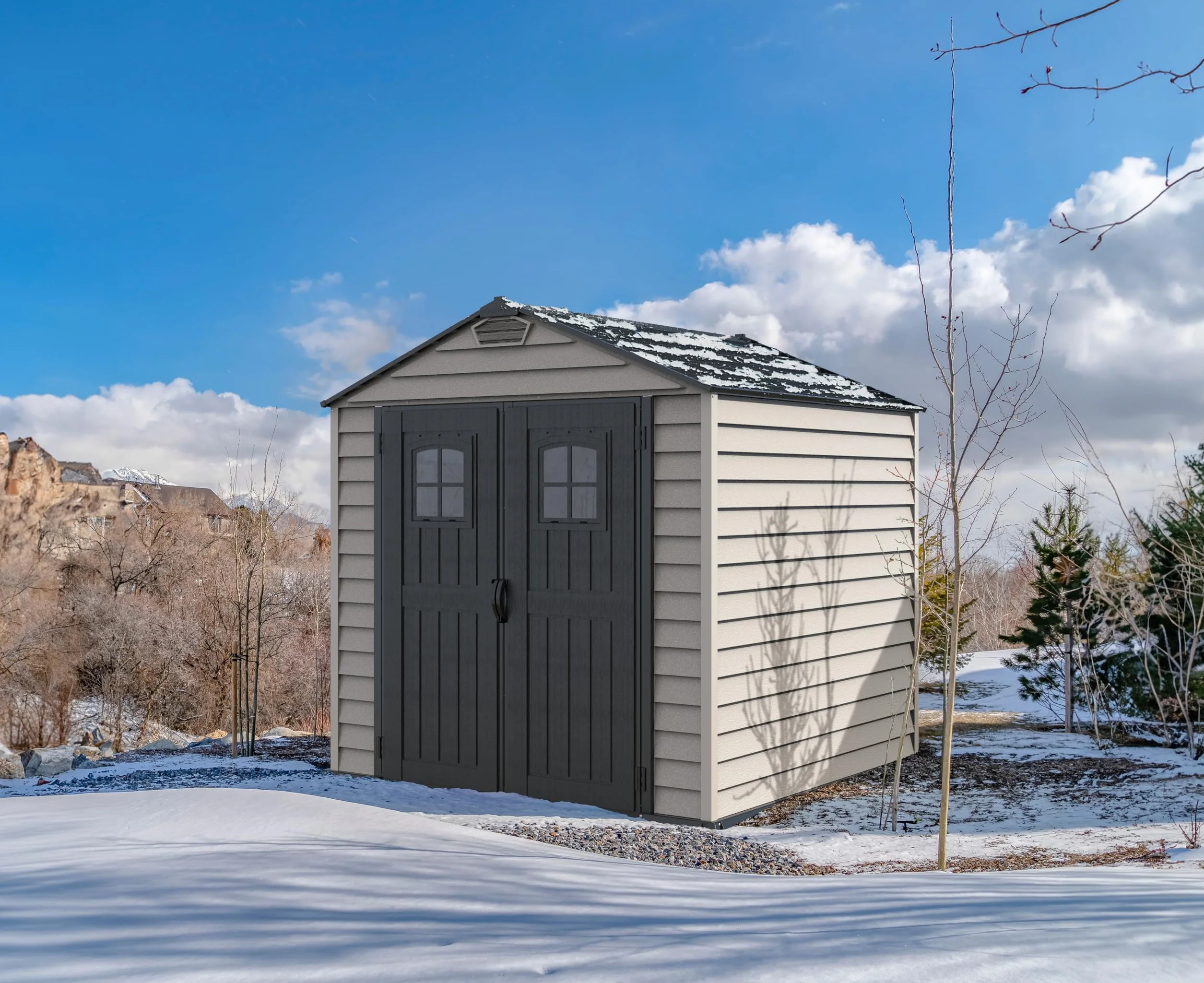 STOREMAX PLUS 7X7 Duramax caseta cobertizo jardín resina PVC gris antracita 2.1x2.1x2.3m suelo