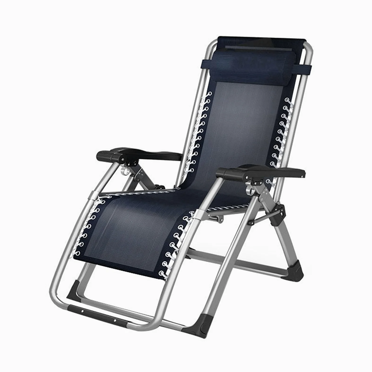 Genérico Tumbona de Gravedad Cero, Ajustable, con Almohada y portavasos, soporta 150 kg (Azul Oscuro)