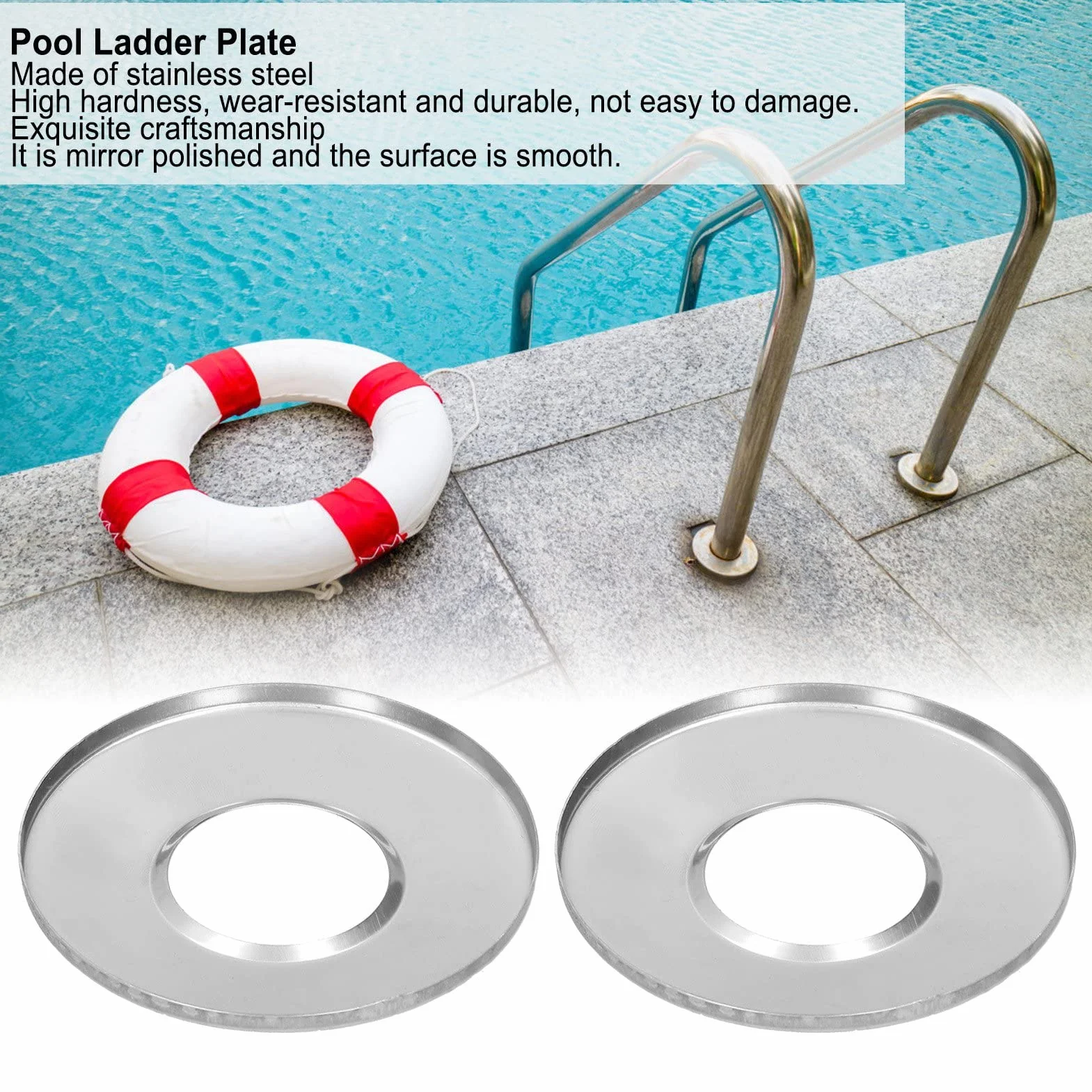 Naroote Placa de Cubierta de Escalera de Piscina, Acero Inoxidable, Pulido Espejo, 4,2 cm, 2 uds.