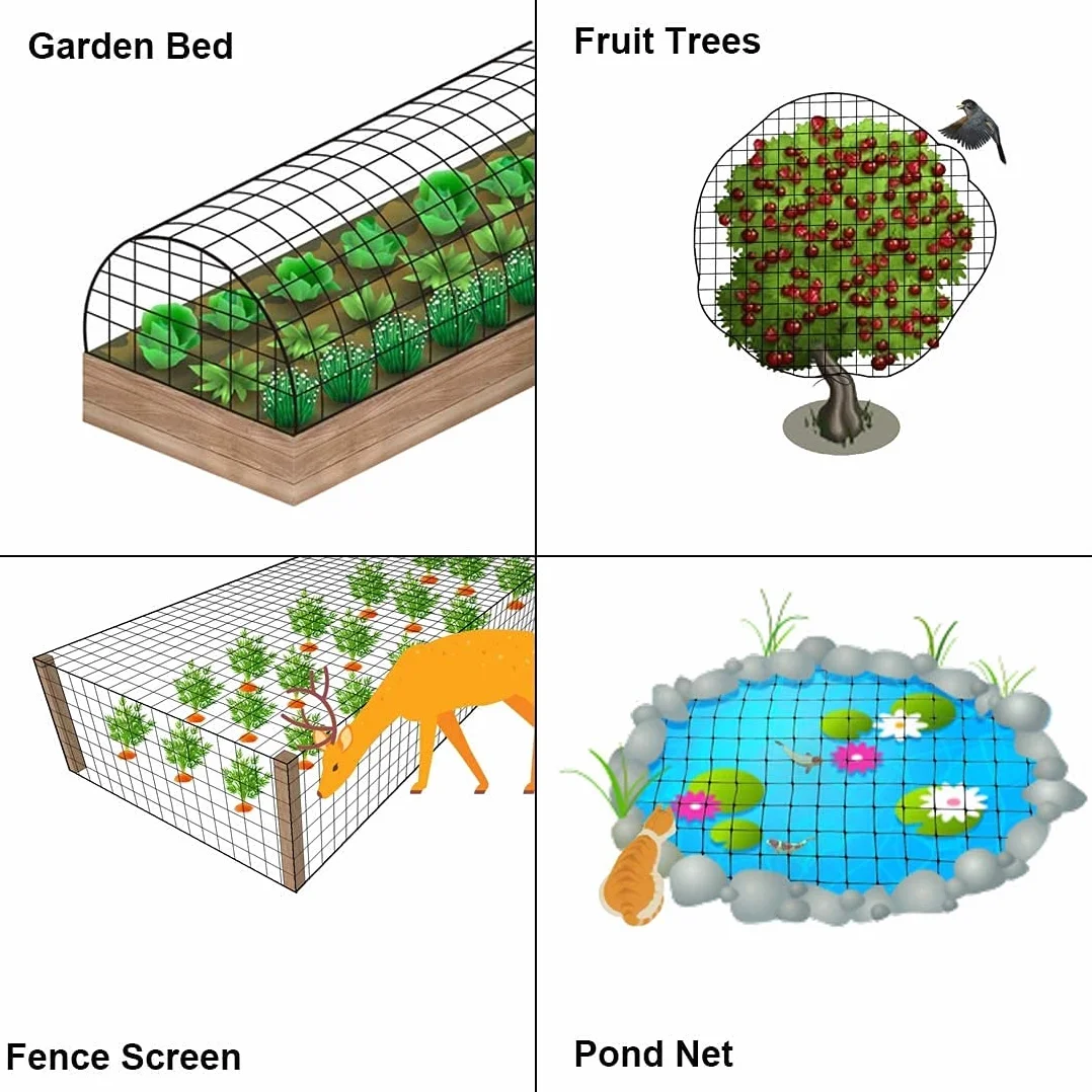 Red para pájaros, 2,3 m x 30 m, Kit de Red de jardín, Malla de Frutas, Protege Plantas, árboles frutales, Verduras, Flores contra pájaros, Palomas, Ciervos y Otros Animales