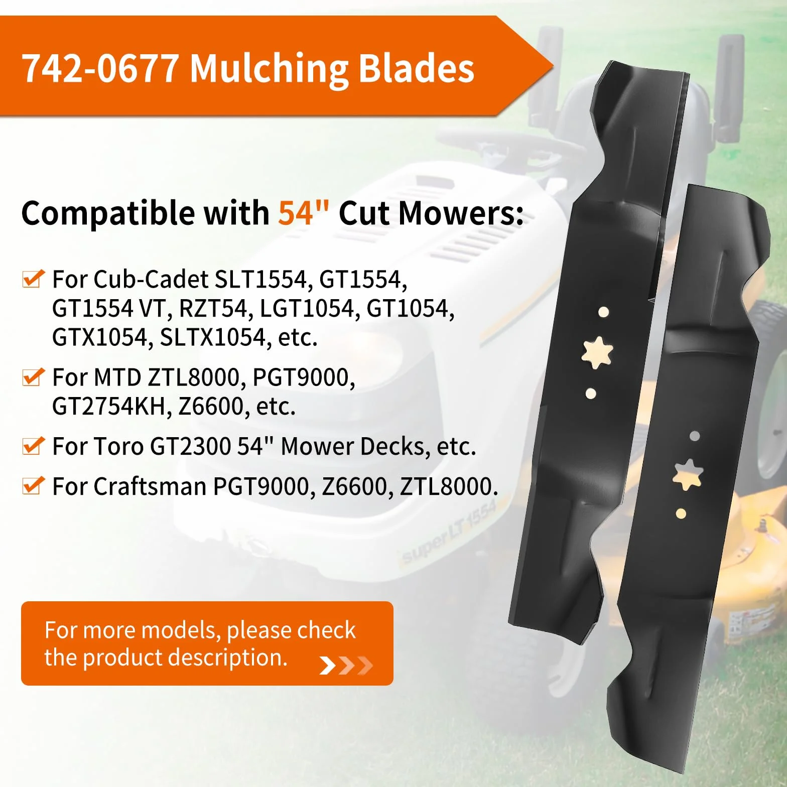Cuchillas de cortacésped 942-0677 aptas para cubierta Cub Cad et 54 pulgadas, cuchillas de mantillo 942-0677B aptas para tractor de césped MTD Cub Cad et Craftsman Toro de 54 pulgadas