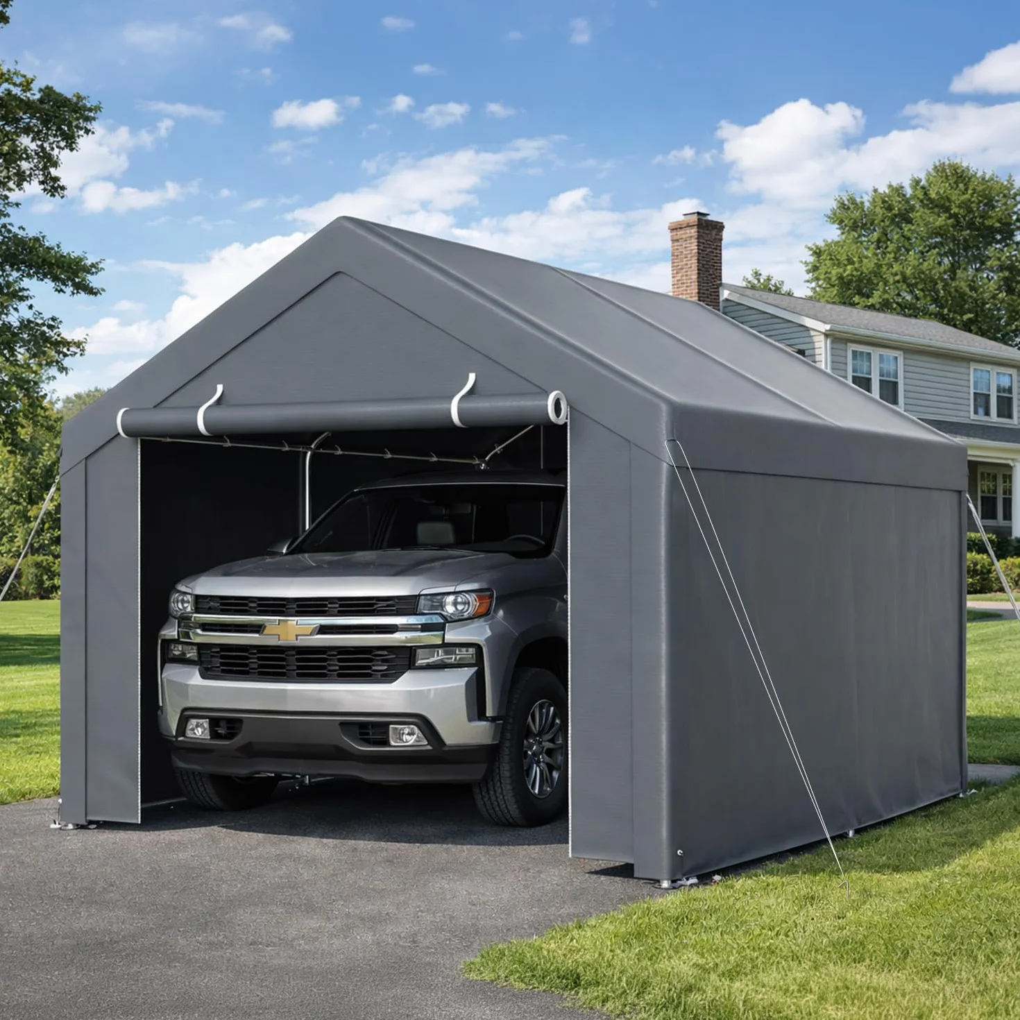 Carport 3x4 m impermeable con lona PE, 2 paredes laterales, protección UV para coche SUV barco