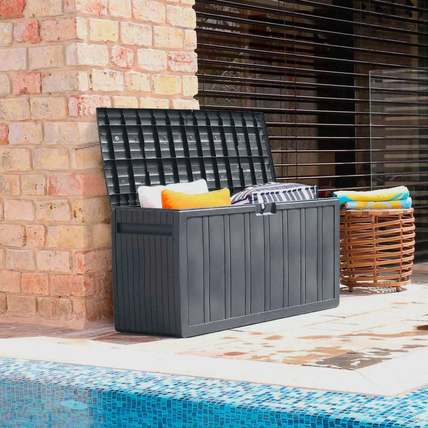 Baúl Exterior de Resina Gris GH91 270 litros 117x45,5x57cm Impermeable