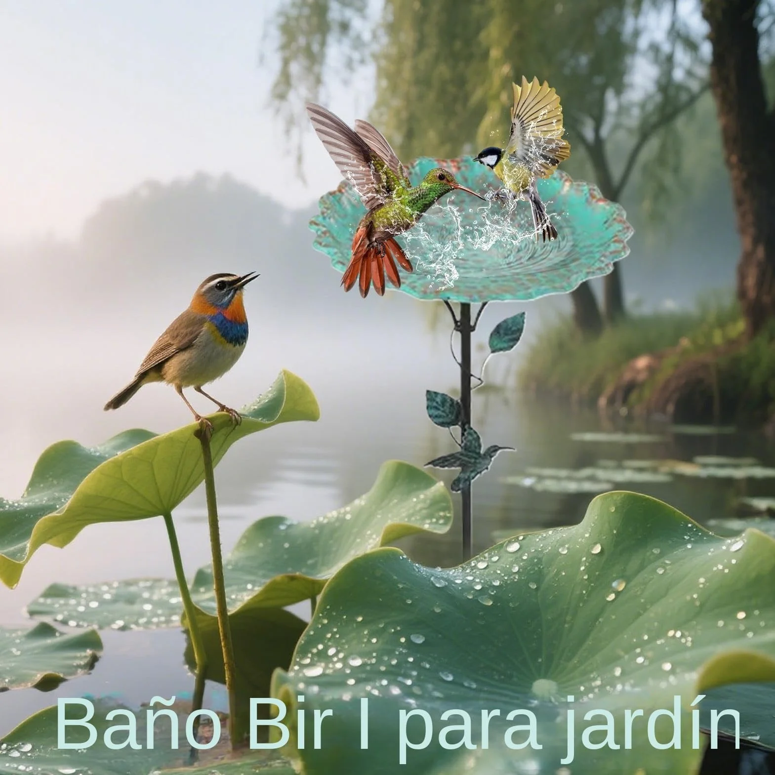 Bebedero para Pájaros de Metal con Soporte Estable y Resistente a la Corrosión para Decoración de Patio
