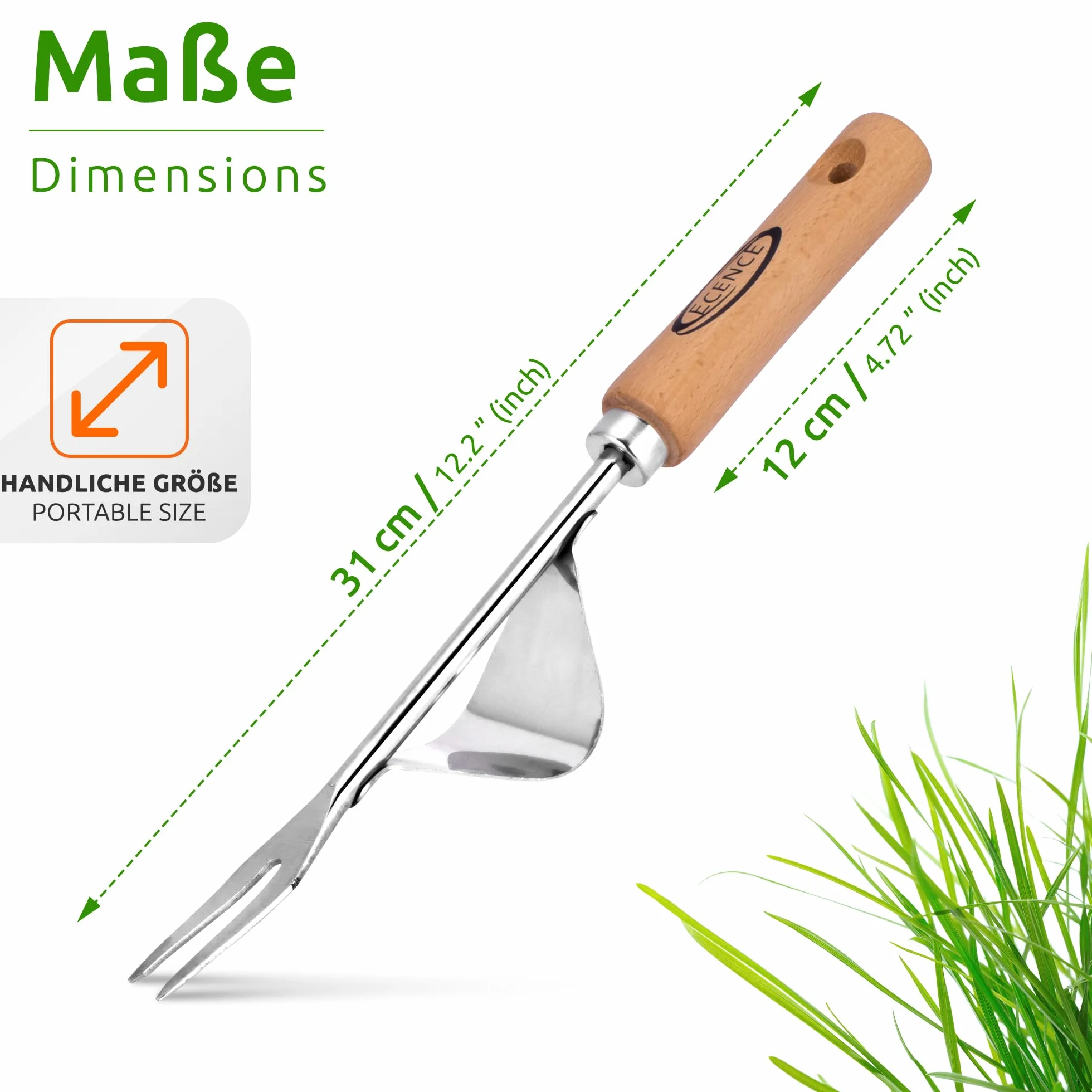 ECENCE Extractor de Malas Hierbas Manual de Acero Inoxidable con Mango de Madera