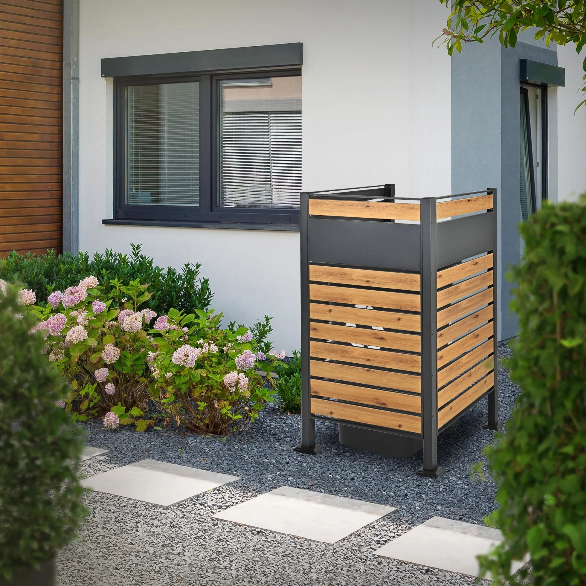 Recinto de Acero para Contenedores de Basura 150x91cm Antracita Efecto Madera Valla Jardín Exterior