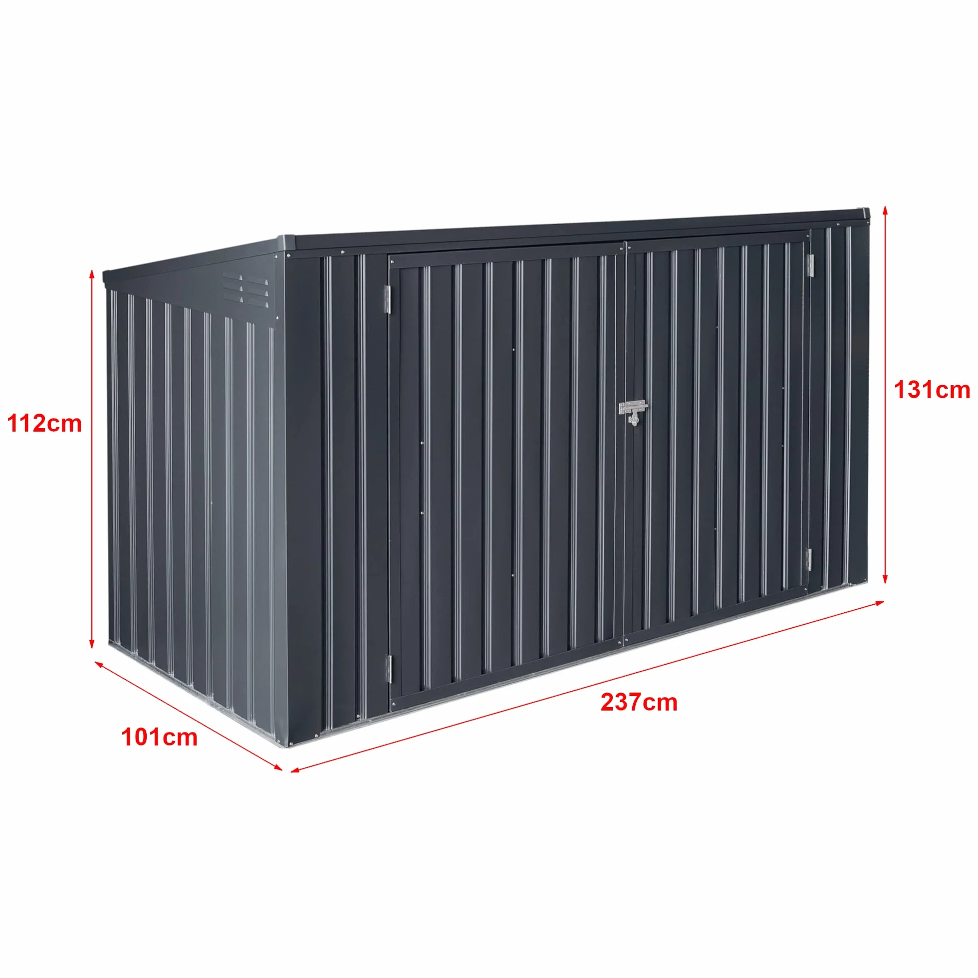 Cobertizo para Cubo de Basura Triple 240 L Acero Galvanizado 237x101x131 cm Gris Oscuro