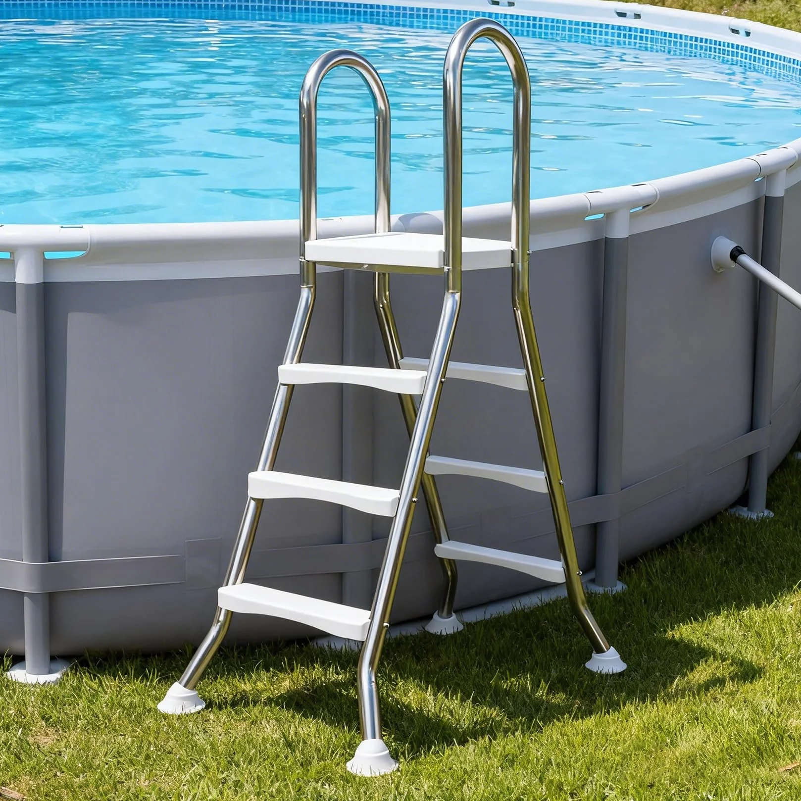 Escalera Piscina Desmontable Acero 135 cm Doble Cara 4 Peldaños 52" 250 kg