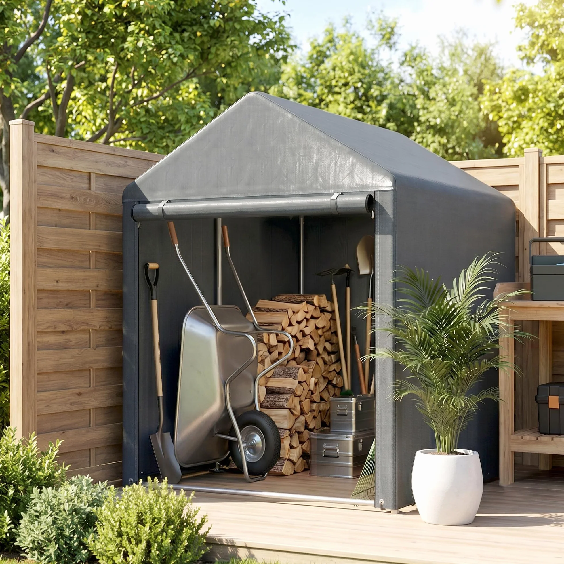 Outsunny Cobertizo Exterior 1,2x1,8x1,65 m Impermeable Anti-UV Garaje Portátil Gris Oscuro