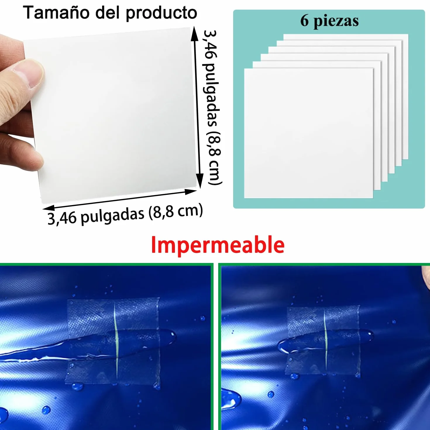 Kit reparación parches inflables autoadhesivos TPU impermeable vinilo transparente 8,8x8,8cm piscina
