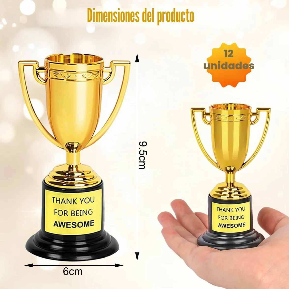 Mini Trofeos de Plástico Dorado 12 PCS Premio para Fiestas Deportivas