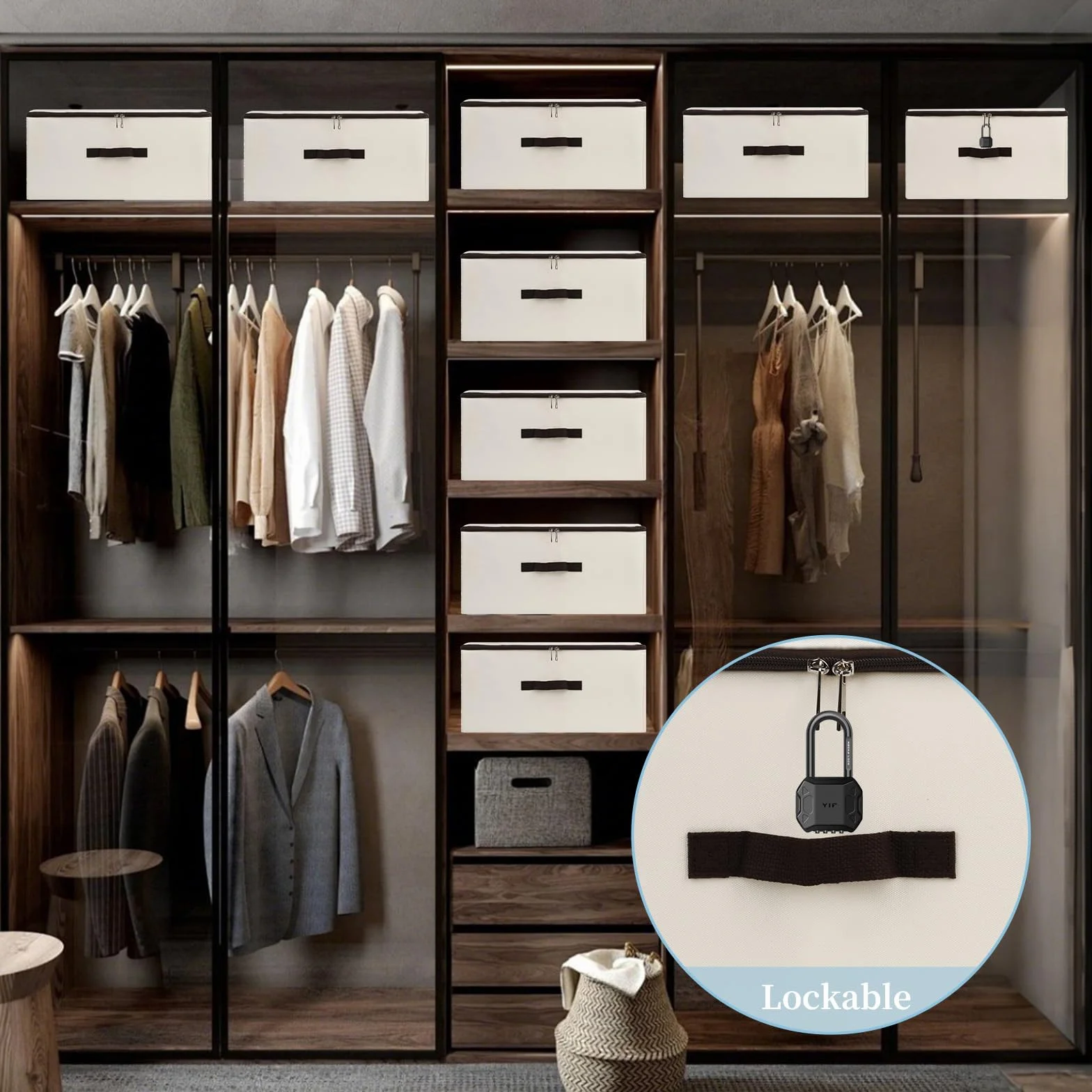 iwill CREATE PRO Cajas de almacenamiento plegables con tapa y asa, 2 unidades, beige