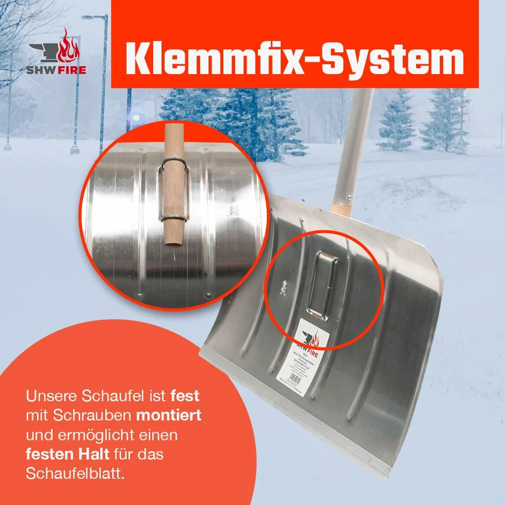 Pala de nieve de aluminio 50 cm SHW-FIRE mango ergonómico borde de perfil Fabricado en Alemania