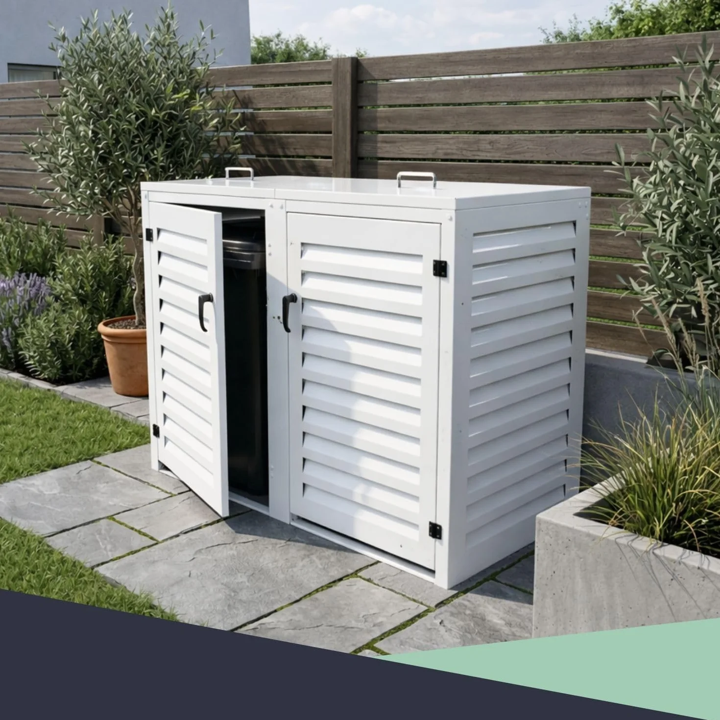 Refugio de basura exterior doble de aluminio termolacado para 2 cubos 120 L | Blanco RAL9010