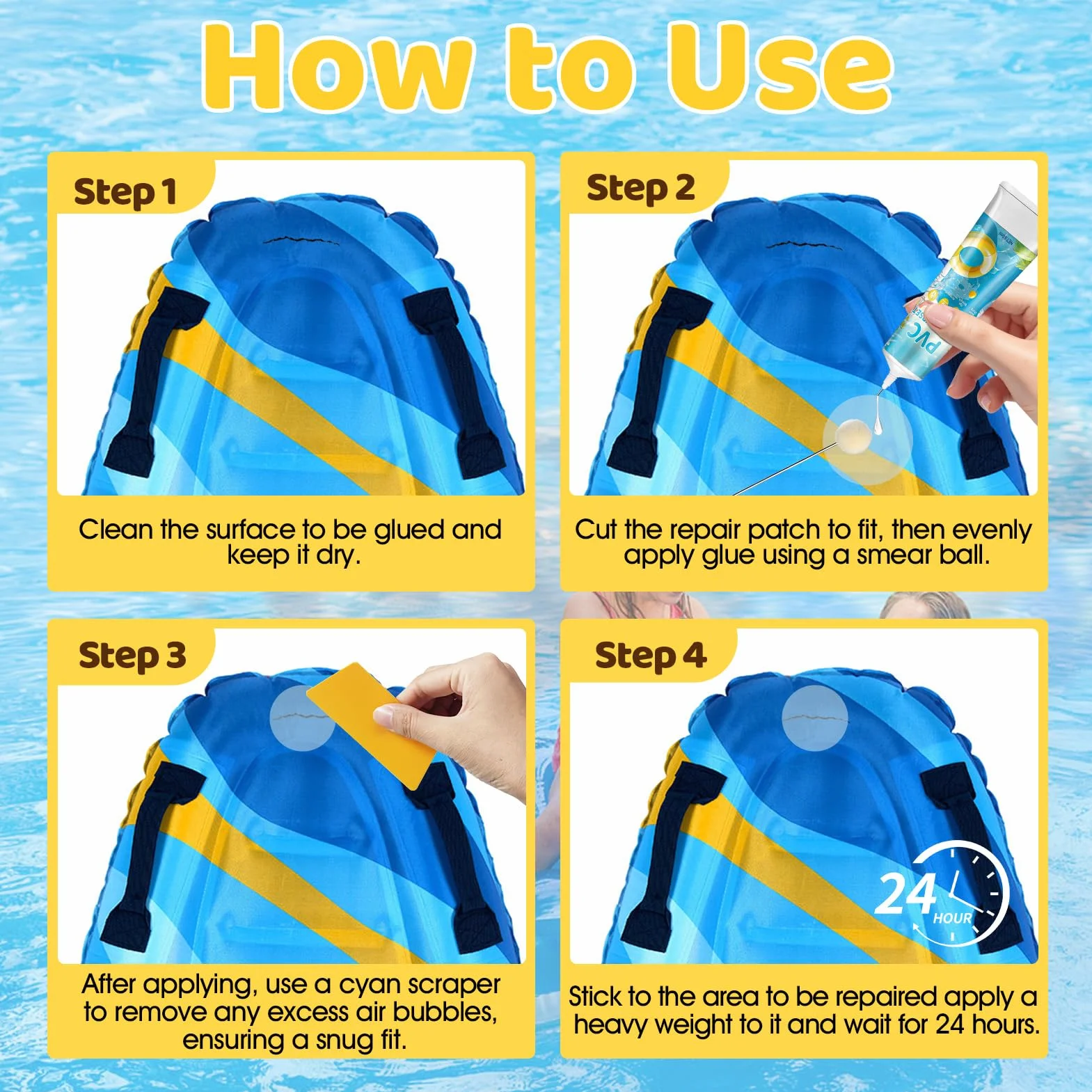 Kit de Reparación de Piscinas PVC Impermeable Miioto Parches Piscina 60ml