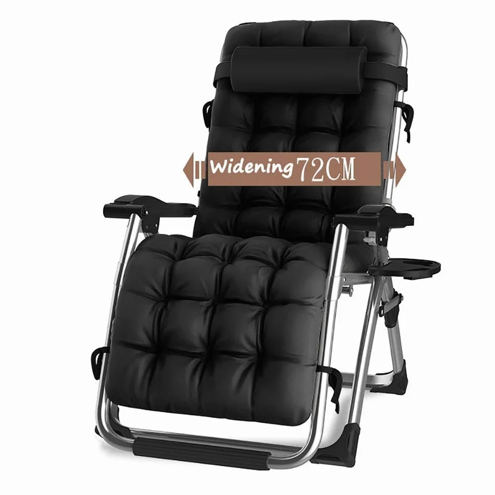 Silla Extragrande con tumbonas para la Gravedad Cero Patio Tumbonas Plegables en el jardín y en el Exterior Sillón reclinable para Playa con Capacidad de 200 kg con Cojines (Color : Black)