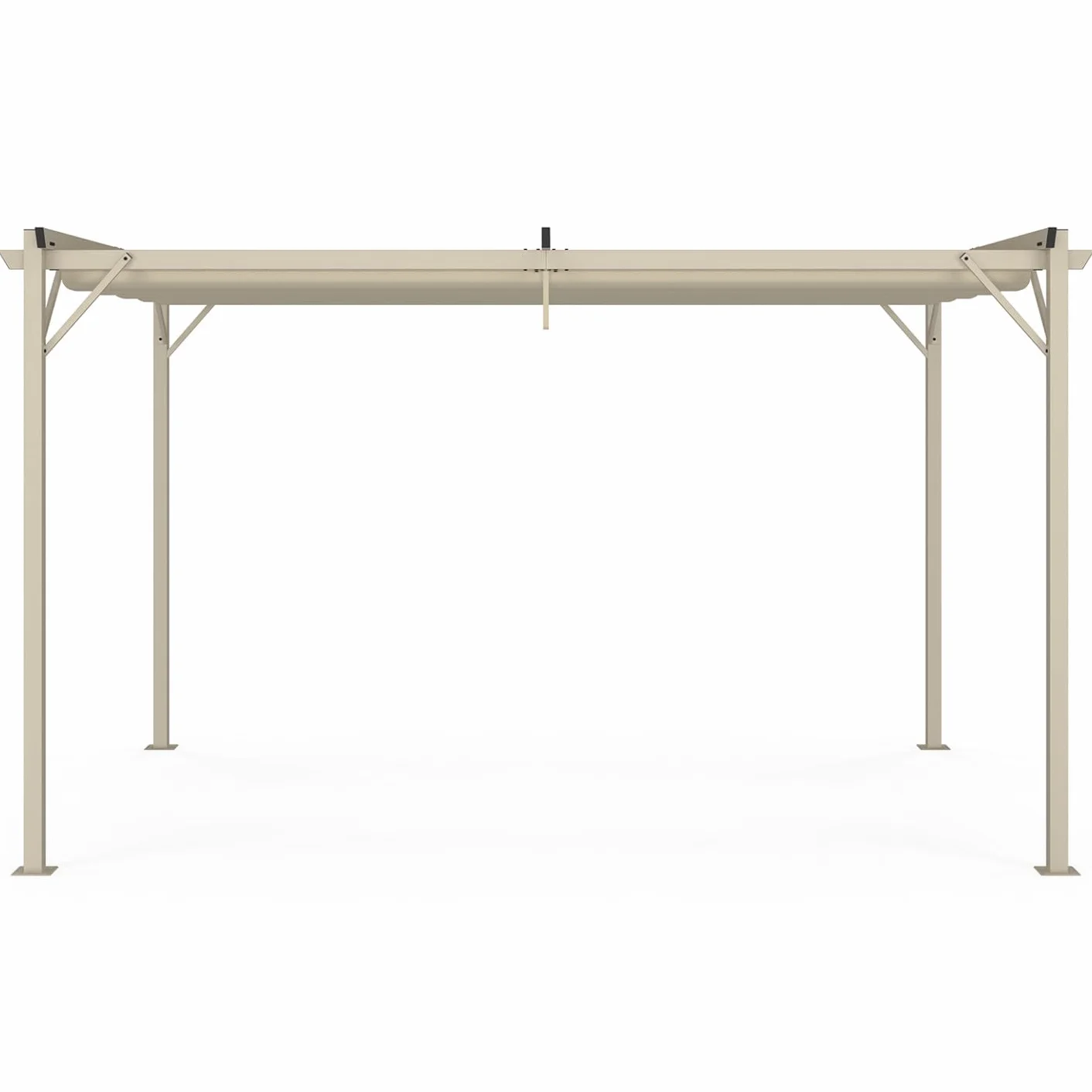 Pérgola retráctil techo 4 patas 3x4 m cenador efecto madera y lienzo beige