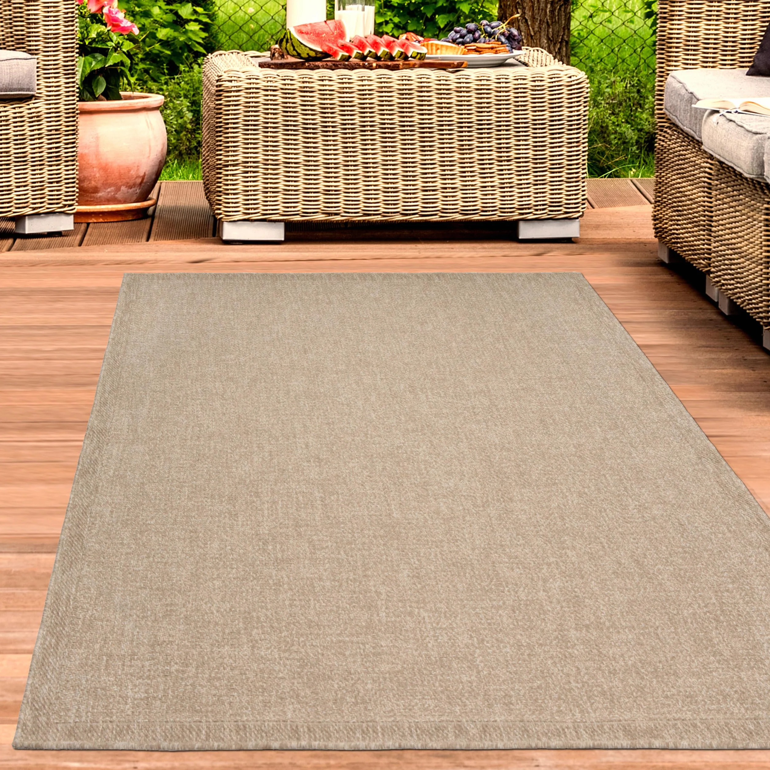 Alfombra para Exteriores Resistente a la Intemperie Aspecto Sisal 200 x 290 cm Beige Natural
