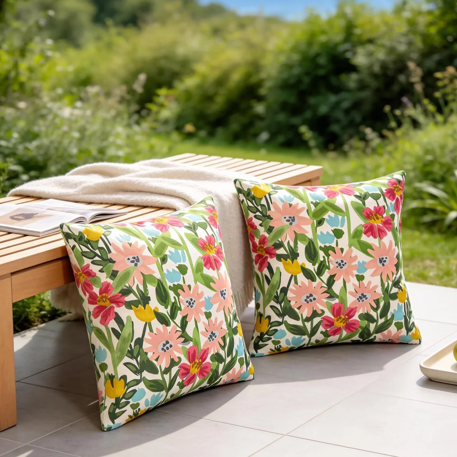 Fundas de cojín impermeables 40x40 cm para exteriores con estampado de flores