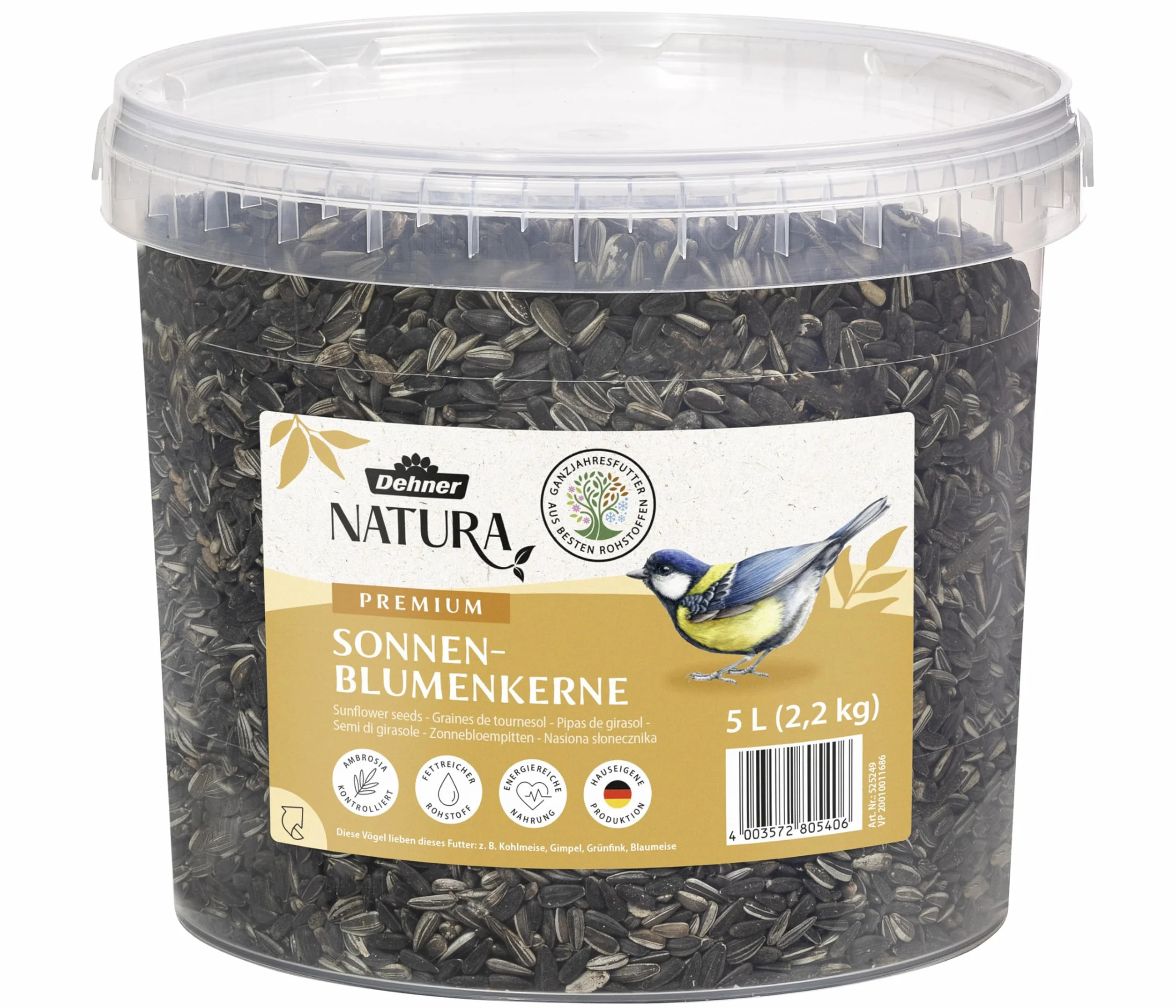 Dehner Natura Alpiste para Aves Silvestres Pipas de Girasol 5 l 2,2 kg