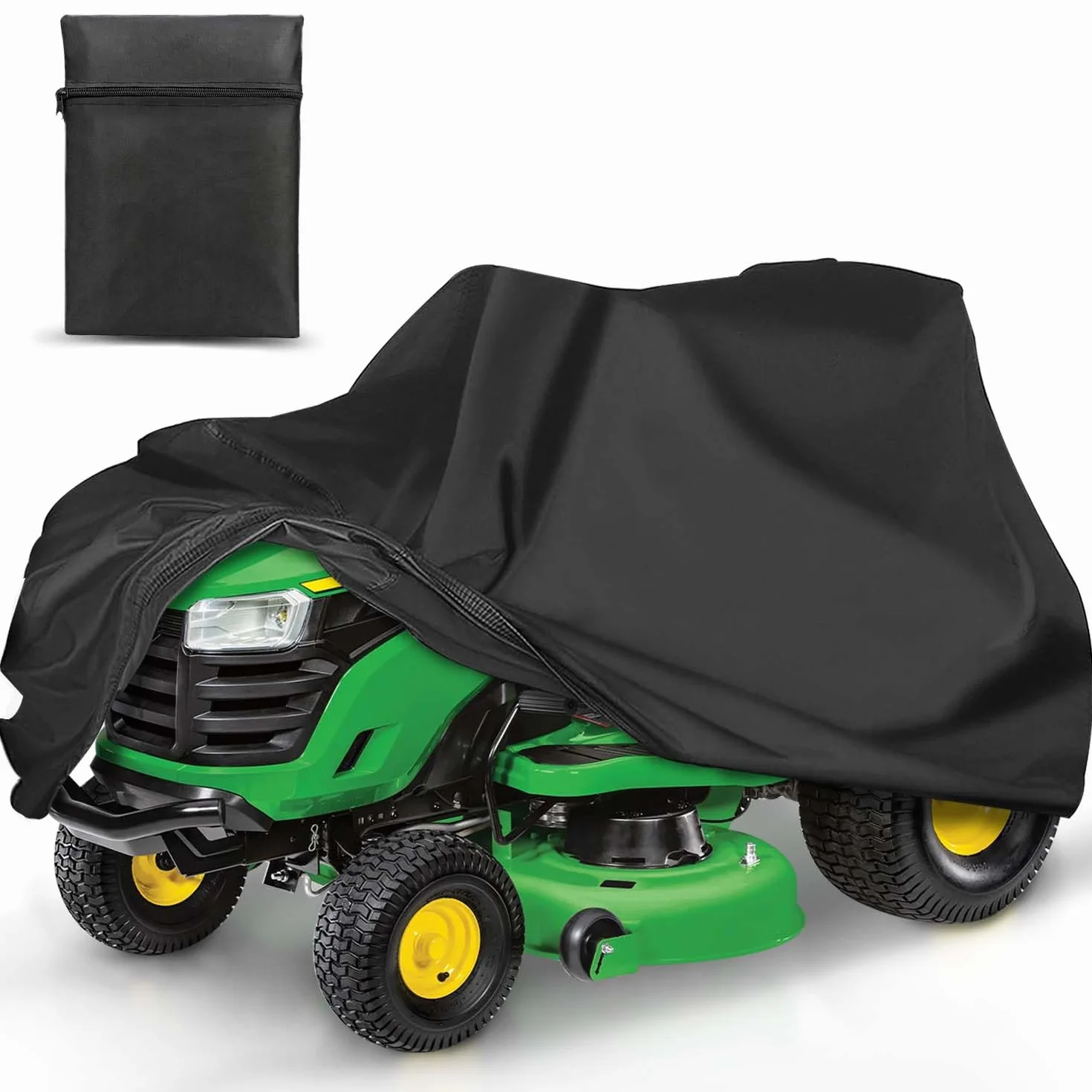 OBTANIM Funda impermeable para cortacésped de exterior, poliéster Oxford resistente al polvo, protección contra el polvo, cubierta para tractor de césped de hasta 54 pulgadas, con cordón y bolsa de
