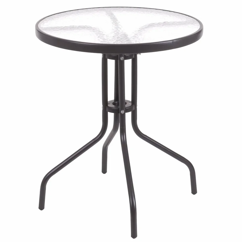MONTY Conjunto Exterior Mesa 60 cm Acero Cristal Templado 2 Sillas Textileno Antracita