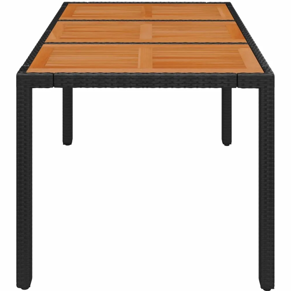 Mesa de jardín de ratán sintético negro 150 x 90 x 75 cm con tablero de madera de acacia maciza, mesa de jardín resistente al agua para terraza y jardín, marco de acero pulverizado