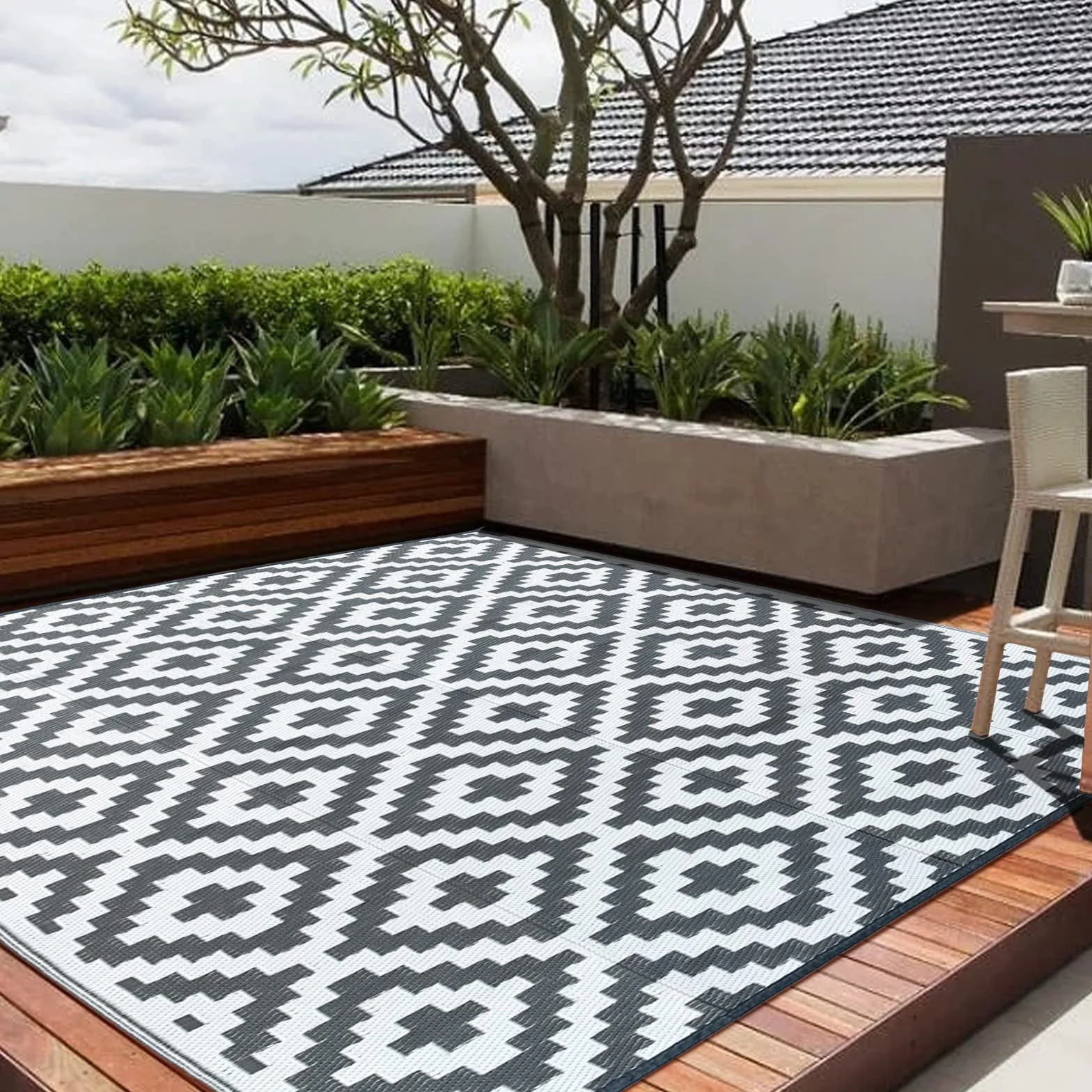 CHOSHOME Alfombra de jardín impermeable 120 x 180 cm resistente UV plástico reciclado exterior interior