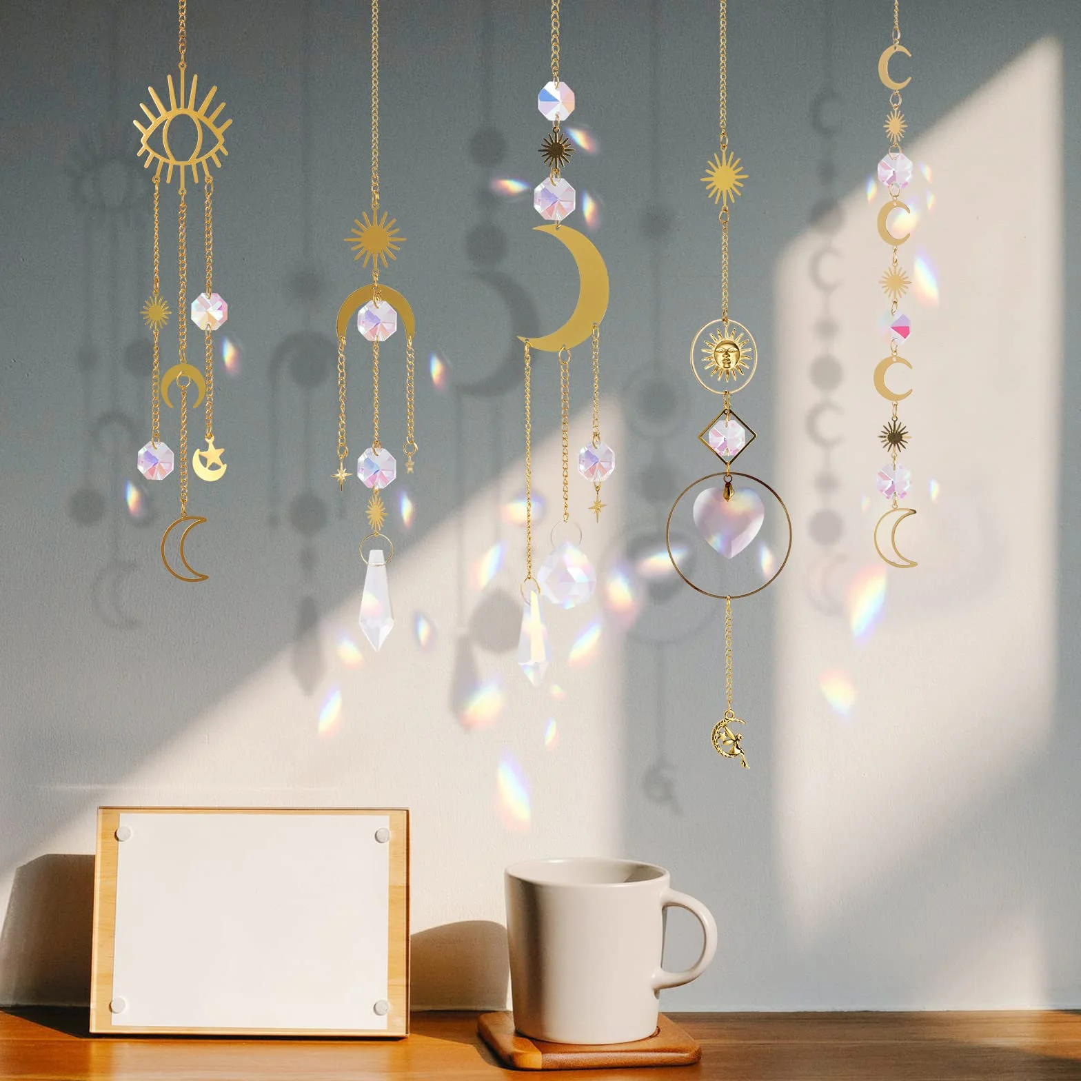 Atrapasoles de Cristal Colgantes Arcoíris Bola de Prisma Suncatcher Decoración Feng Shui Hogar Oficina 5pcs