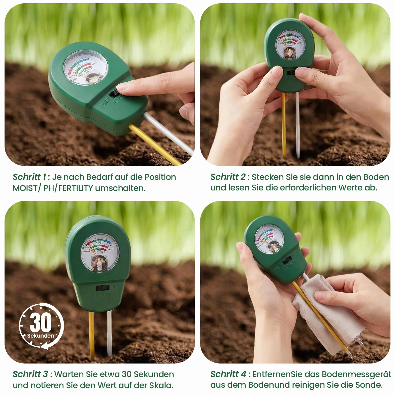 Medidor Humedad Plantas 3 en 1 Medidor Ph Tierra Jardineria Suelo para Maceta Grandes