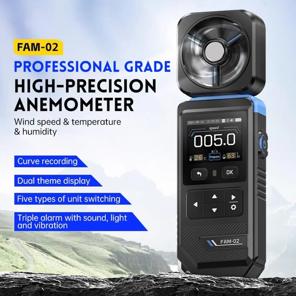 Termómetro higrómetro anemómetro profesional 3 en 1 FAM-02 medidor digital velocidad viento HVAC