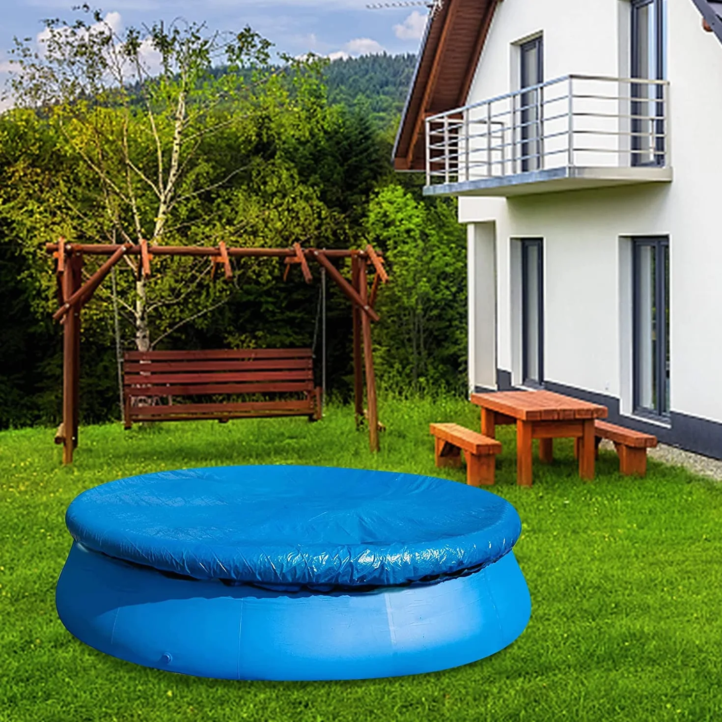 Lona de protección para piscina 183 cm azul resistente al viento lluvia polvo