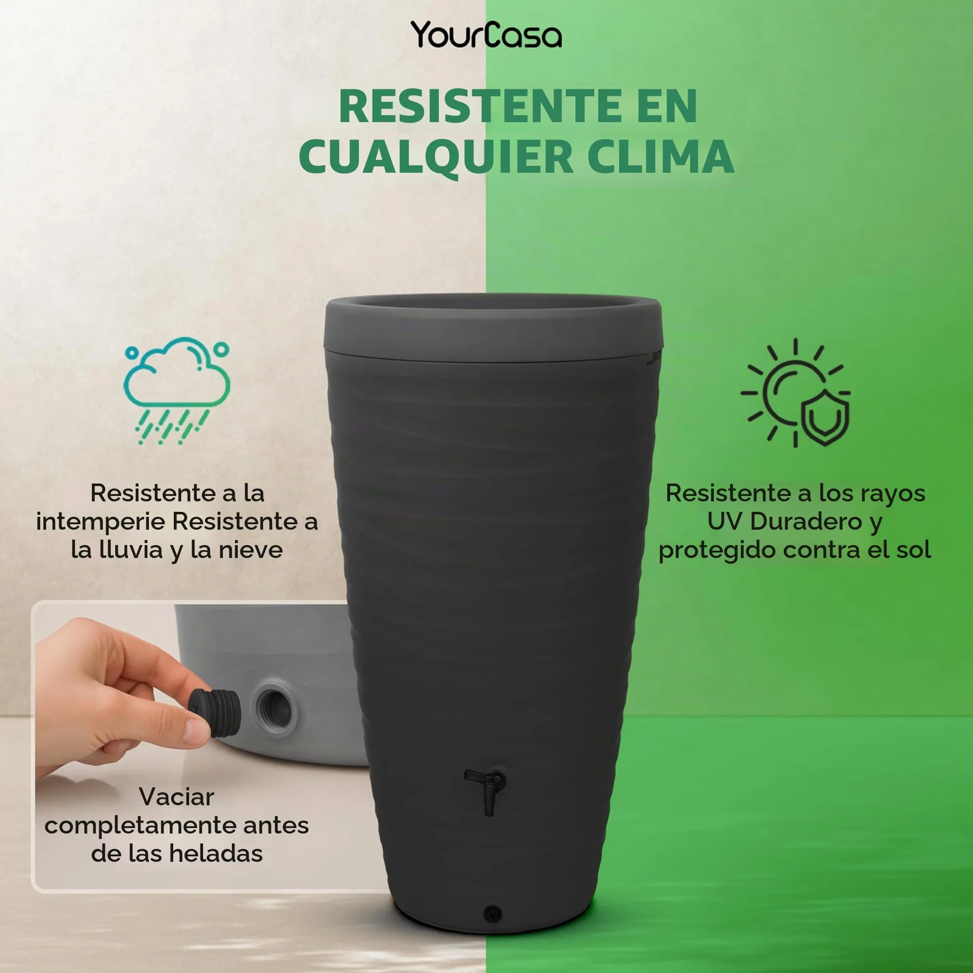 Recuperador de Agua de Lluvia 240 L Con Grifo Depósito de Plástico Diseño de Onda