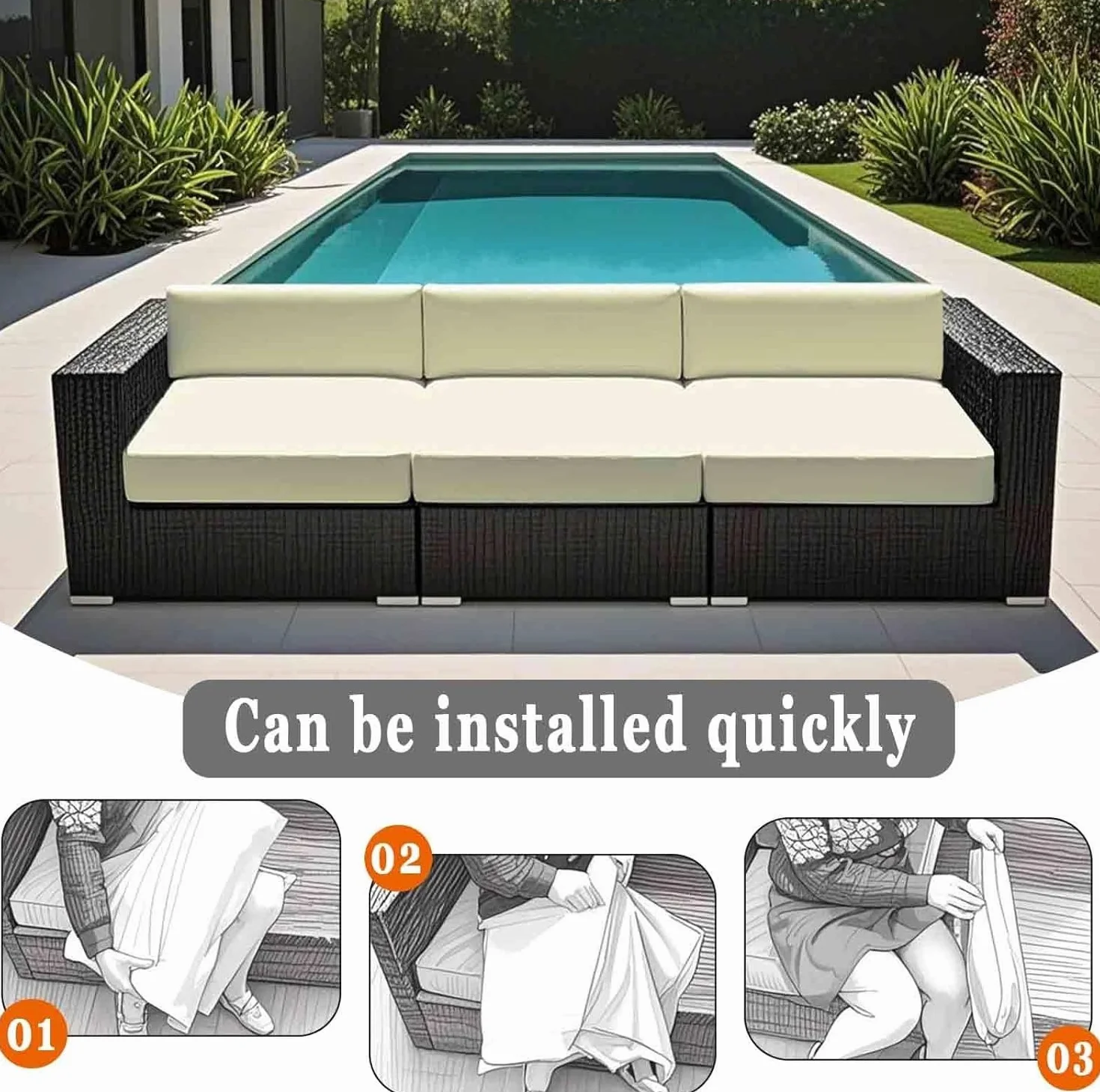 Waterproof Outdoor Sofa Seat Cushion Cover 50x50 60x60 150x45 Patio Cushions Cover for Garden Rattan Furniture