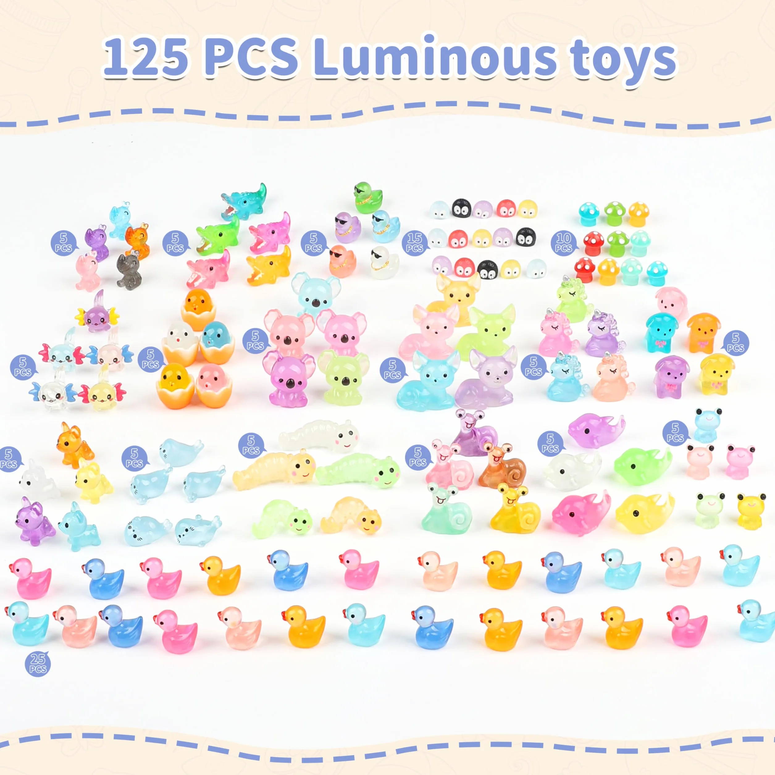 Set 125 Mini Figuras Resina Animales Brillan Oscuridad Decoración Jardín Hadas Acuario