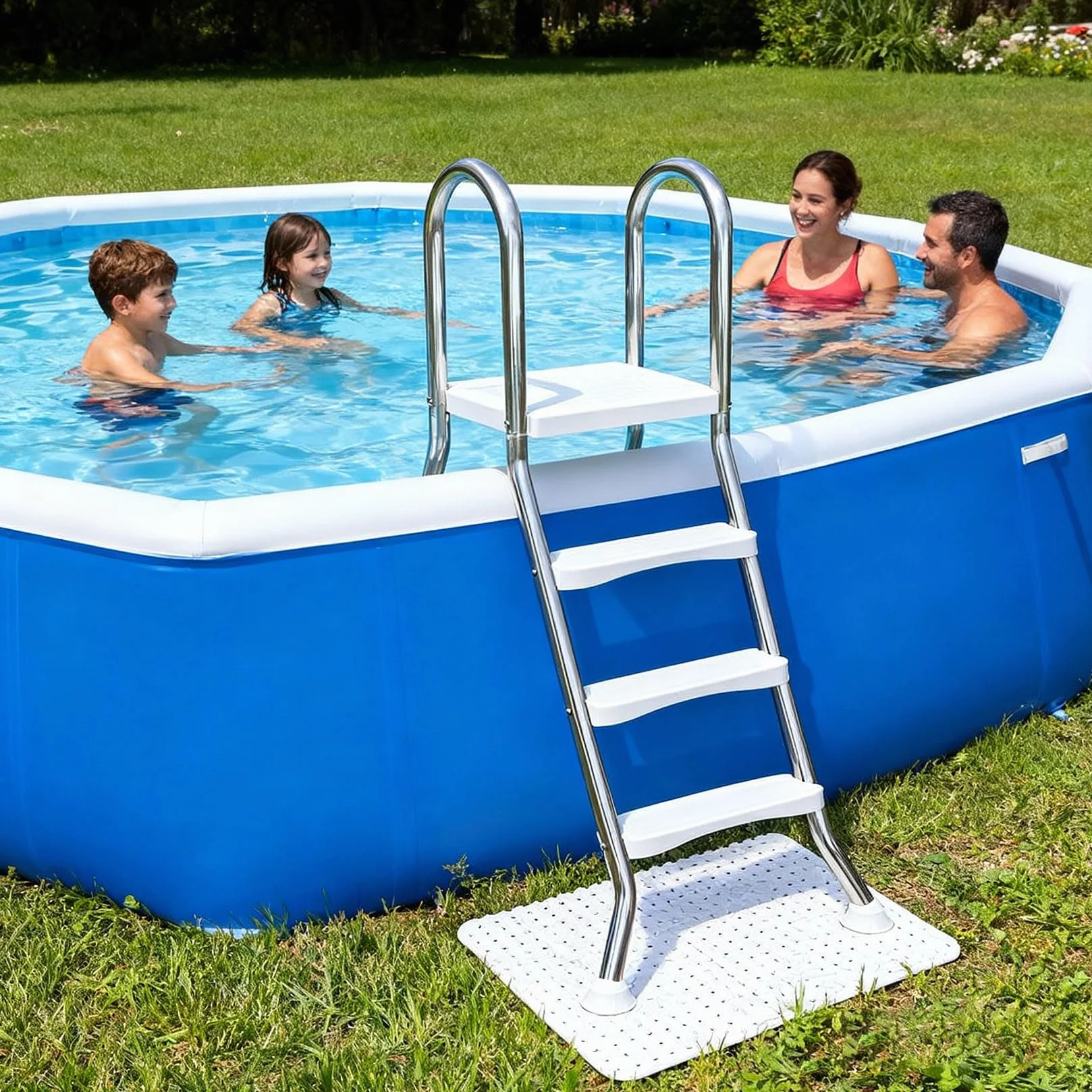Escalera de Piscina de Doble Cara 4 Peldaños 135 cm Acero Inoxidable 250 kg