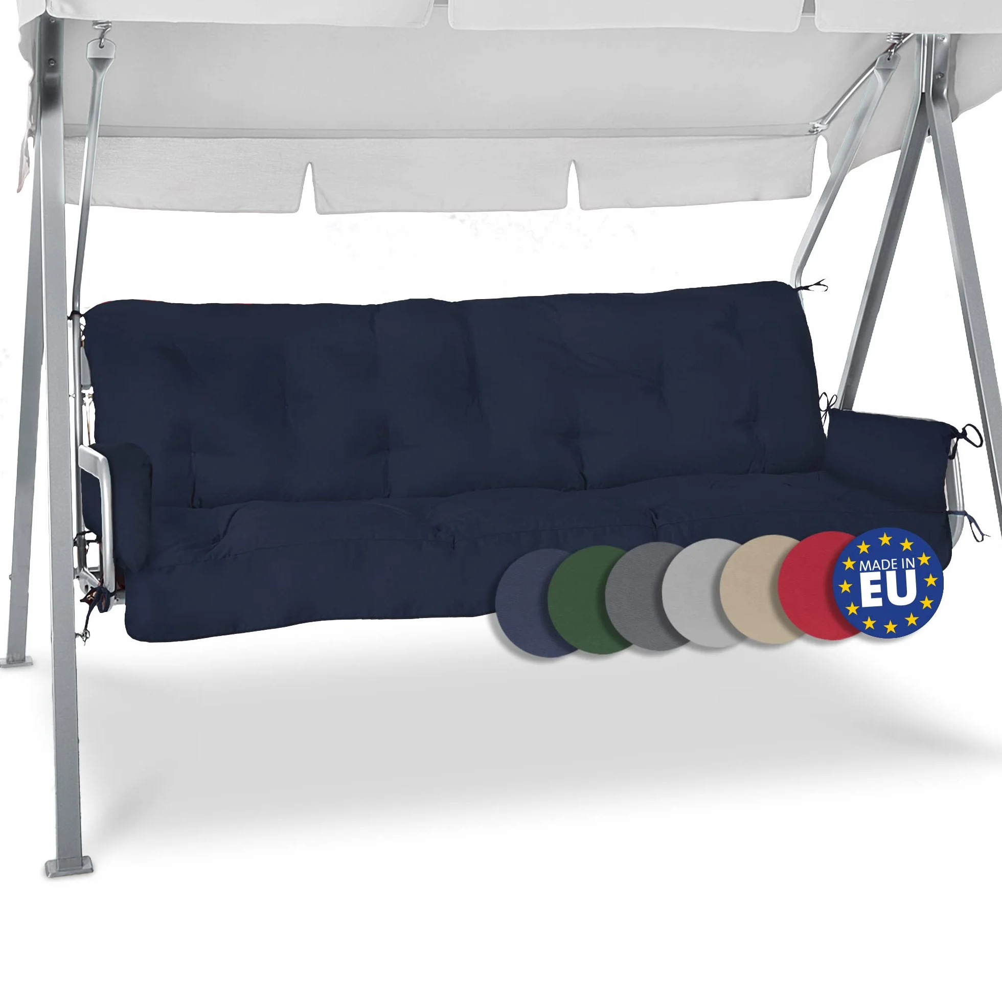 Beautissu Cojín para Columpio de Jardín 180x50x8 cm Flair HS – Cojín de Exterior con 2 Cojines – Colchoneta para Banco de Jardín, Relleno de Copos de Espuma - Azul Marino