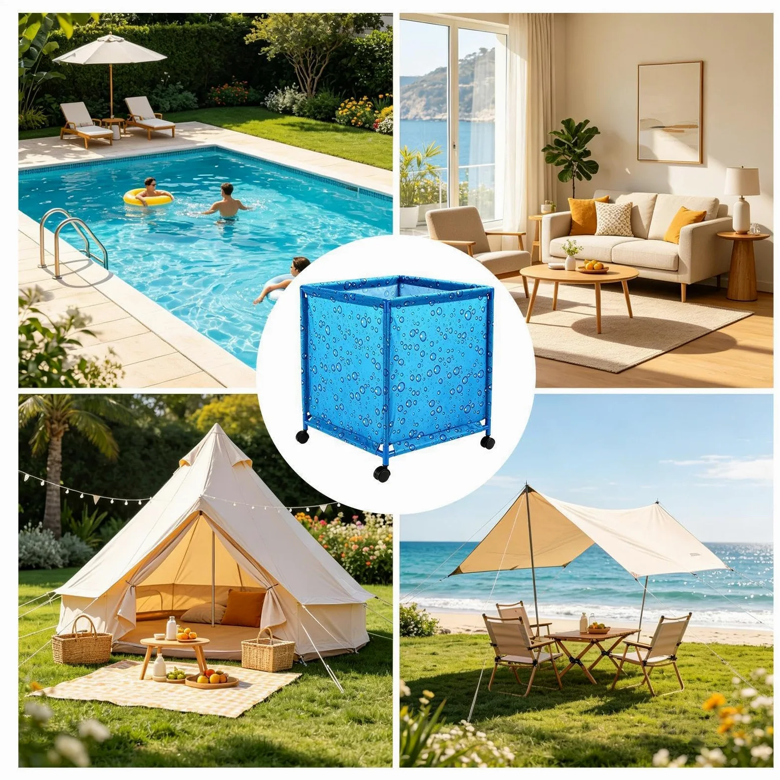 Almacenaje Exterior Piscina Plegable con Ruedas para Terraza | Soporte Para Fideos De Piscina para Propietarios Jardineros Patio Terraza Jardín Hogar Garaje Toallas Playa