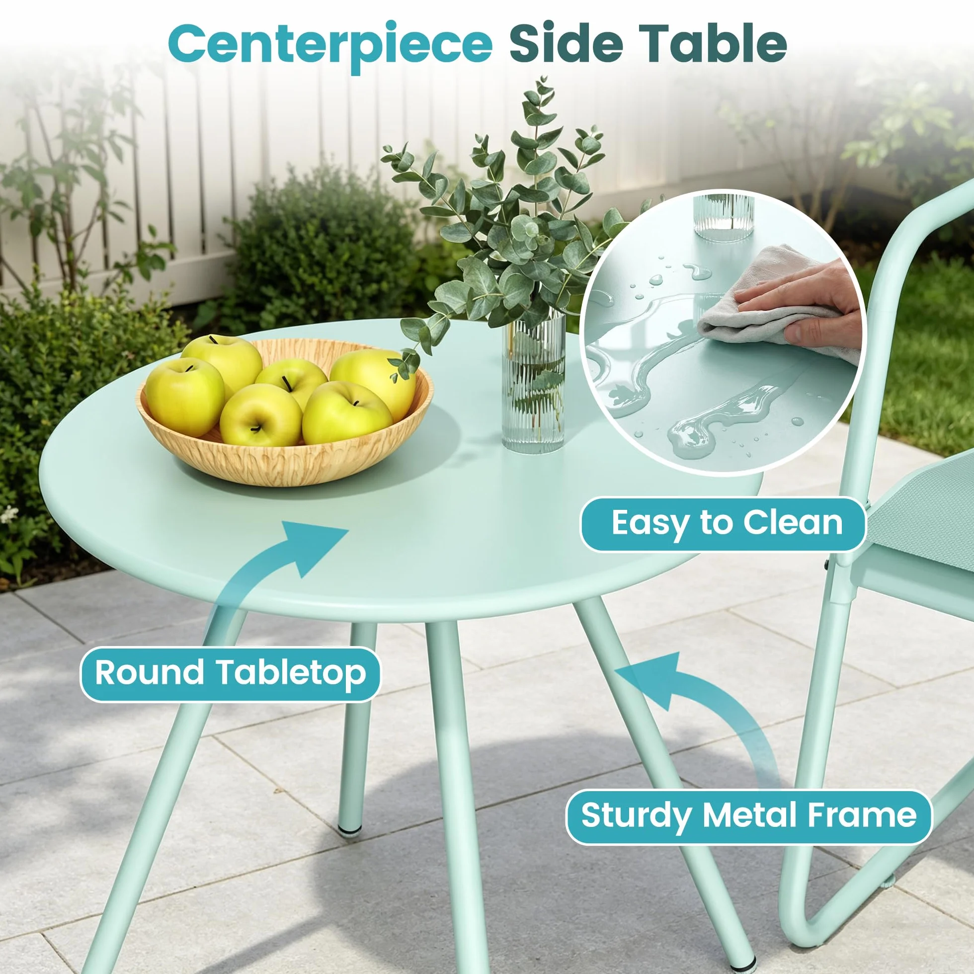 Pamapic Conjunto de Jardín de 5 Piezas, Muebles de Jardín con Mesa y Sillas, Tejido Textilene Transpirable, Verde