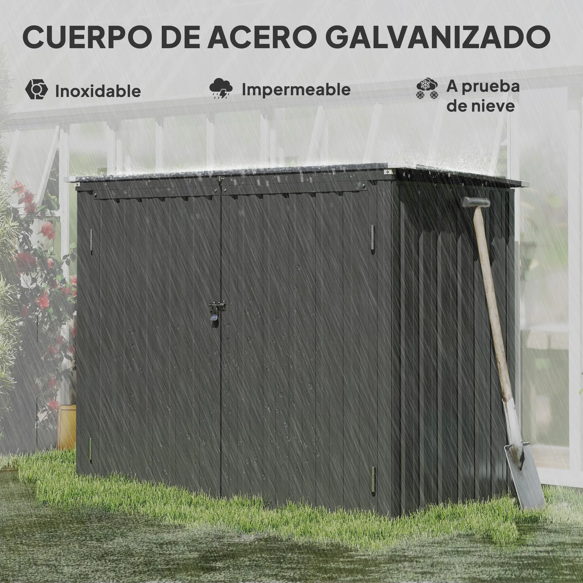 Outsunny Cobertizo para Contenedor de Basura Doble, Caseta para Cubo de 240L, Acero Galvanizado, 150x80x117 cm, Gris Oscuro