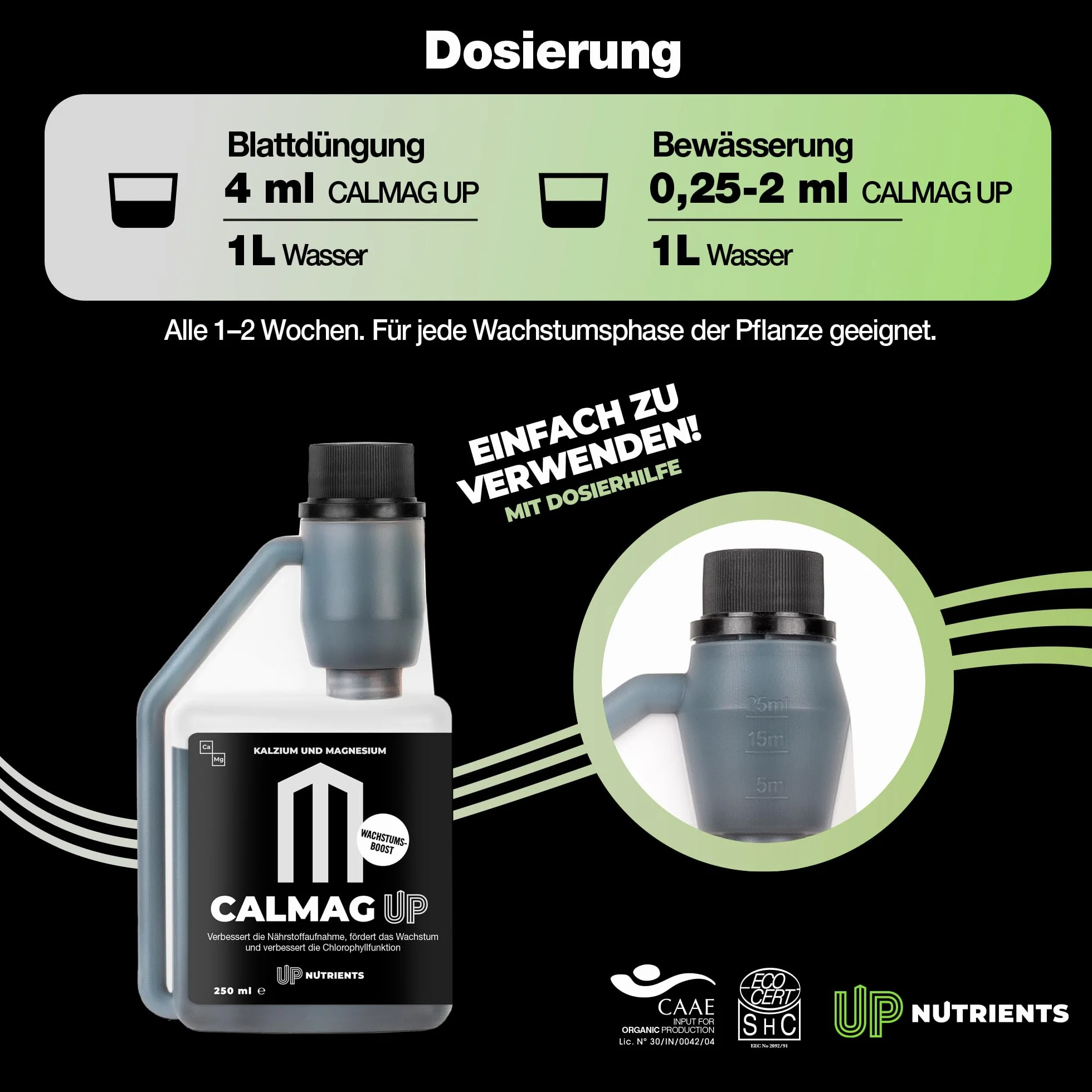UP NUTRIENTS Calcio y Magnesio CALMAG UP 250 ML Fertilizante Orgánico para Plantas y Cultivos