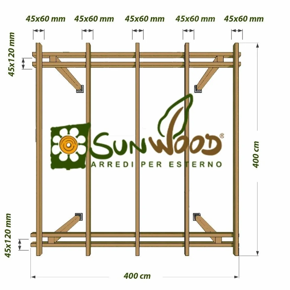 Pérgola de jardín autoportante 3 x 3 metros madera de pino impregnada clase 4