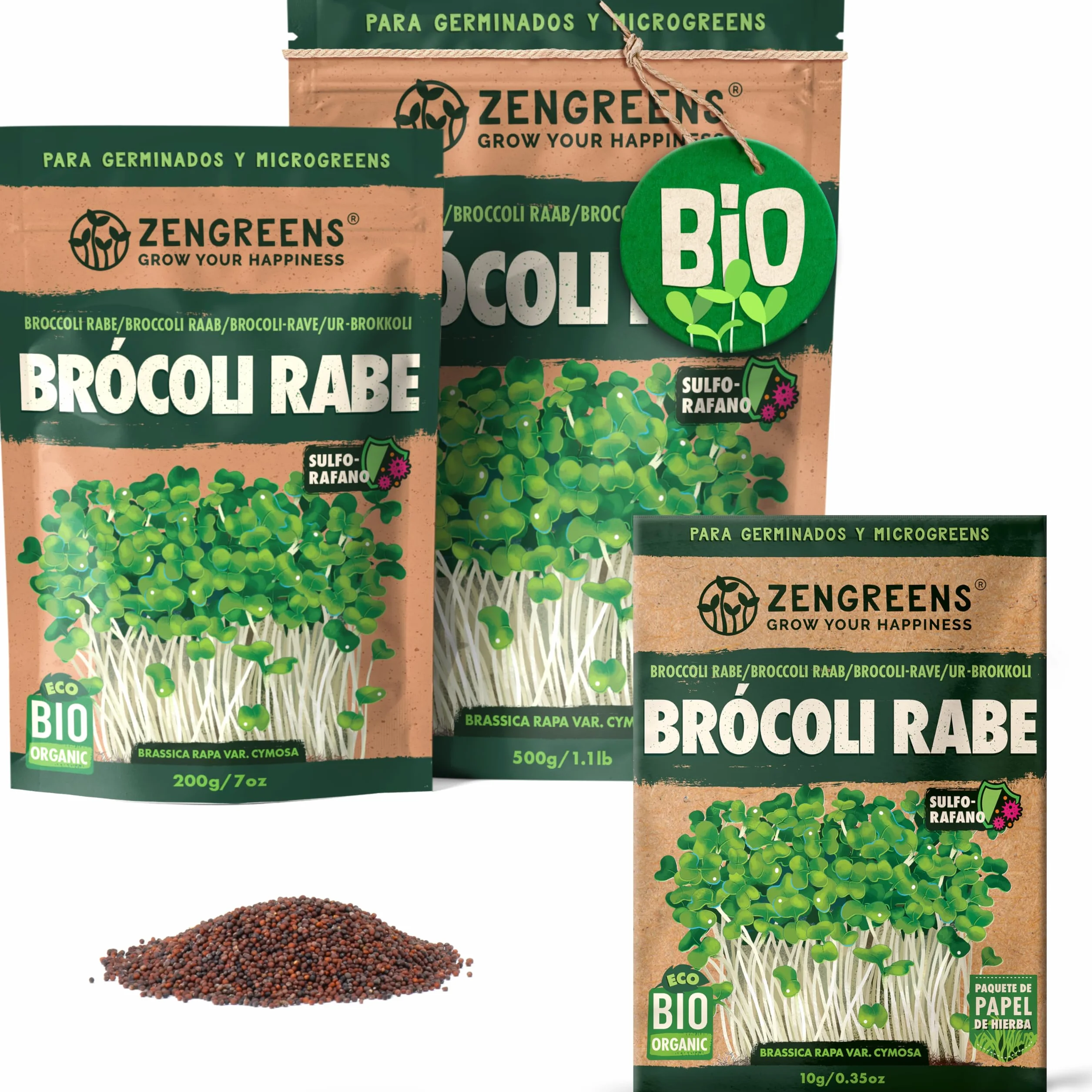 Semillas de brócoli ecológico ZenGreens® - Brotes de cime di rapa - Microgreens - 10g, 200g, 500g