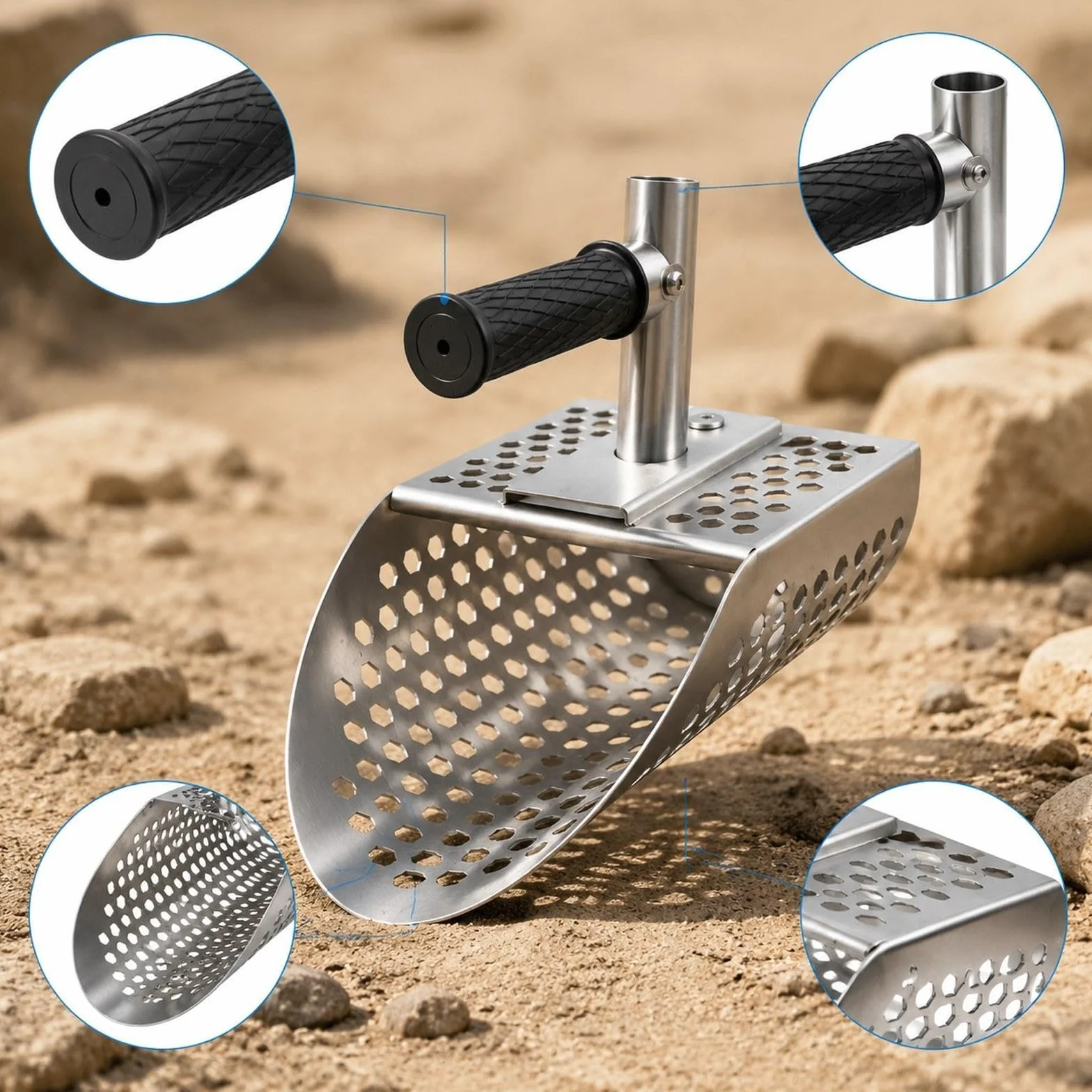 Milageto Pala para Playa, Herramienta para excavar, para Hombres y Mujeres, Acero Inoxidable, Ligera, para jardinería, para tamizar Arenas y