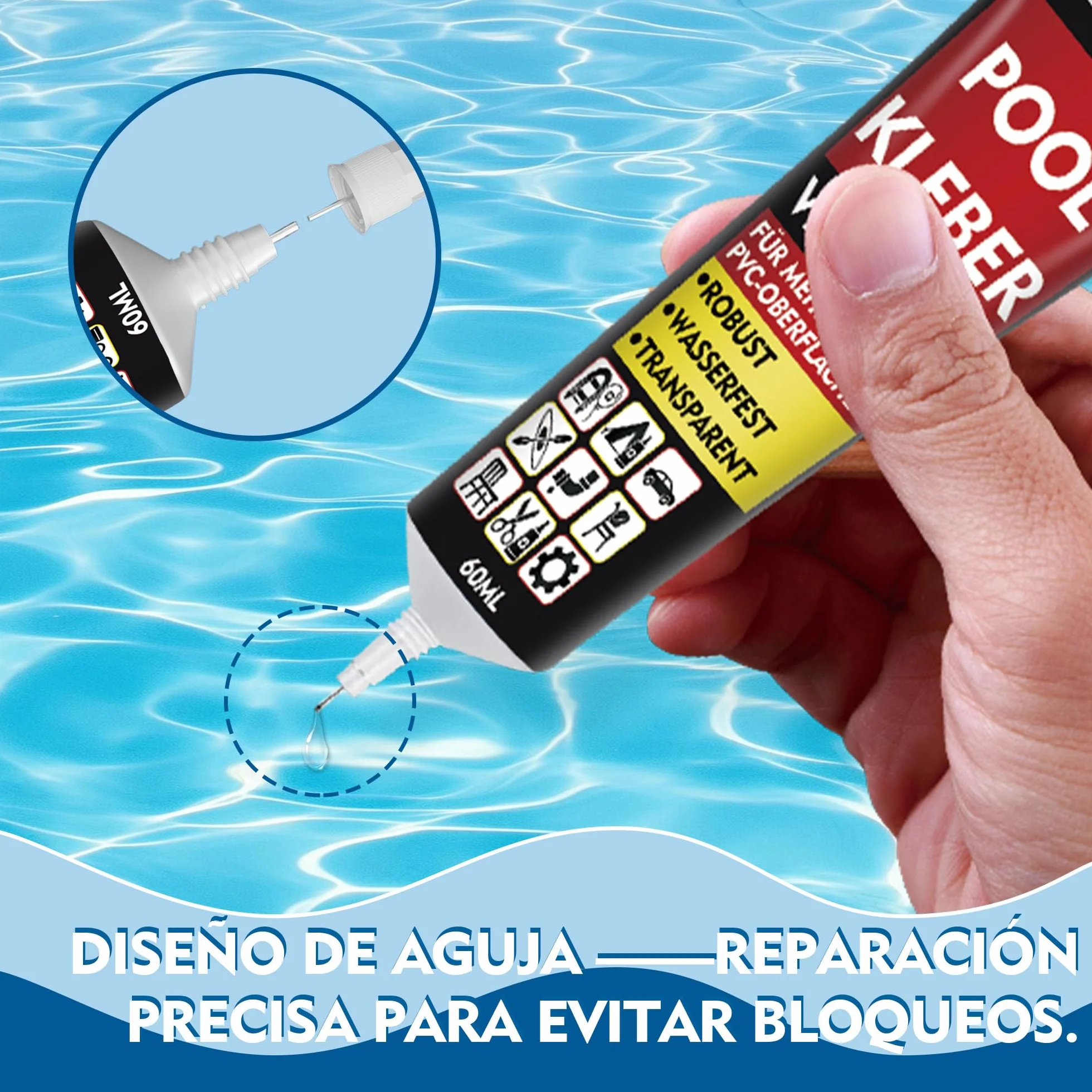 Pegamento para Piscinas Desmontables y Liners, Adhesivo PVC para Reparar Artículos Inflables